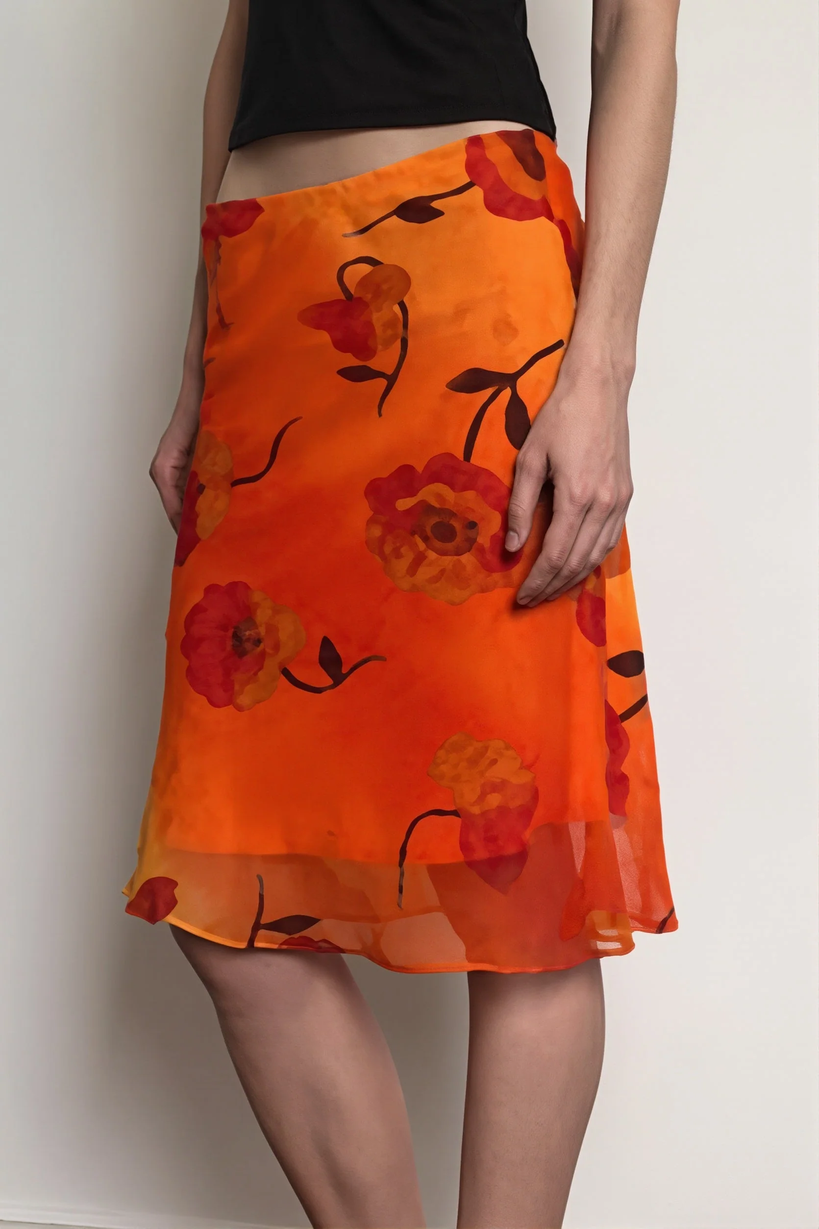 Retro Floral Contrast Chiffon Skirt - Image 2