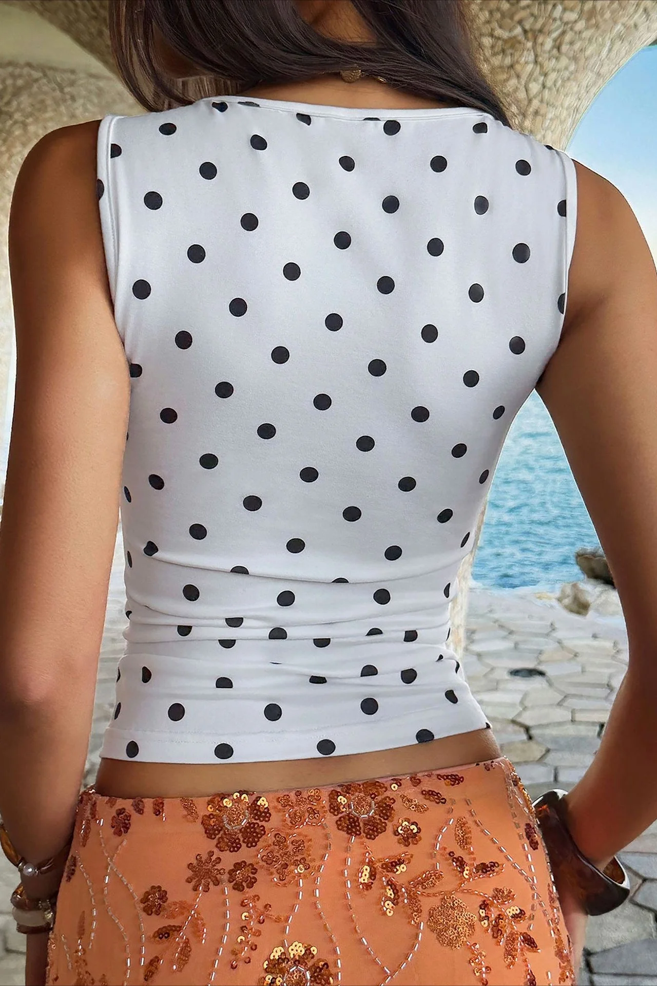 Retro Polka Dot Square Neck Tank Top - Image 6