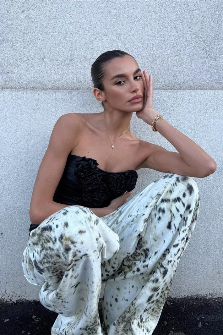 Retro Washed Leopard Wide Leg Jeans - Image 3