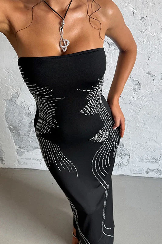 Rhinestone Strapless Off Shoulder Maxi Dress - Image 4
