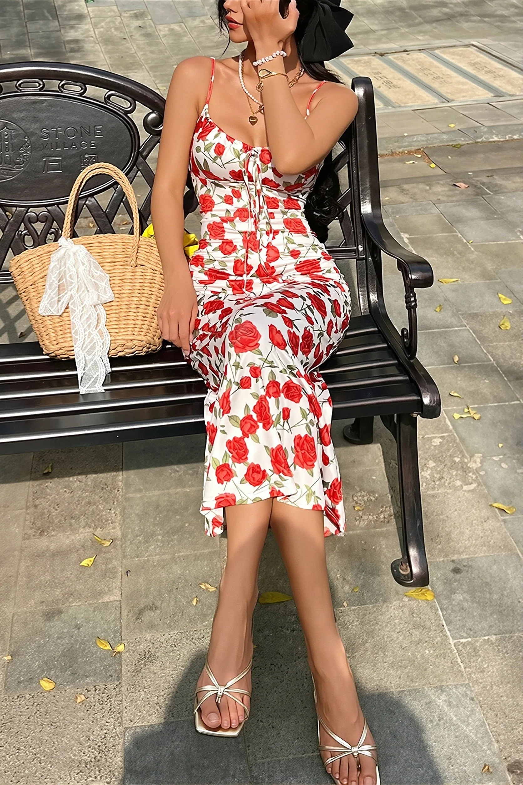 Romantic Floral Slim Maxi Dress - Image 3