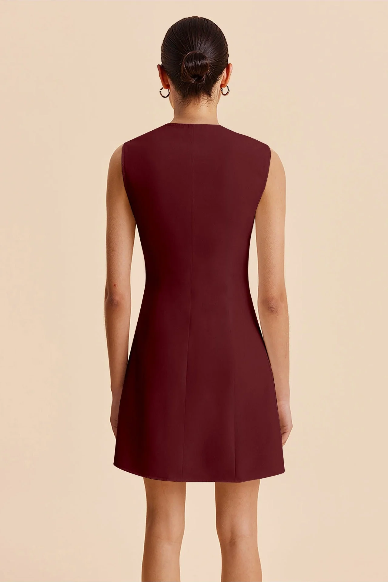 Round Neck Buttoned Solid Mini Dress - Image 8