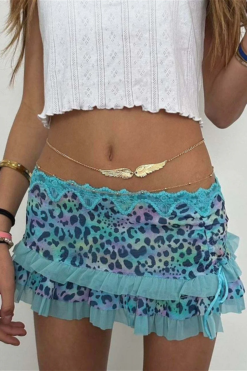 Ruched Lace Color Block Leopard Skirt - Image 6