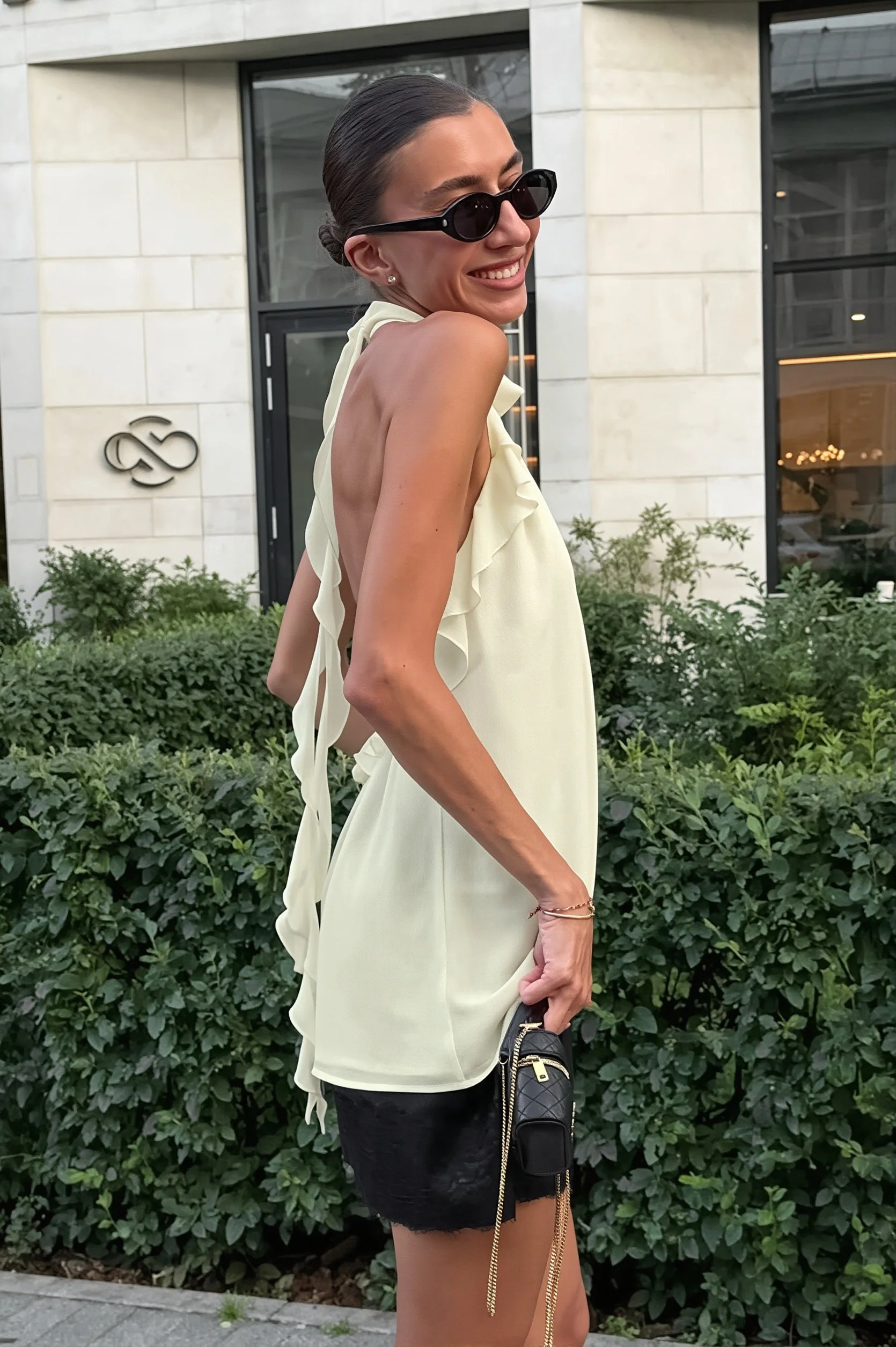 Ruffle Backless Chiffon Halter Top - Image 2