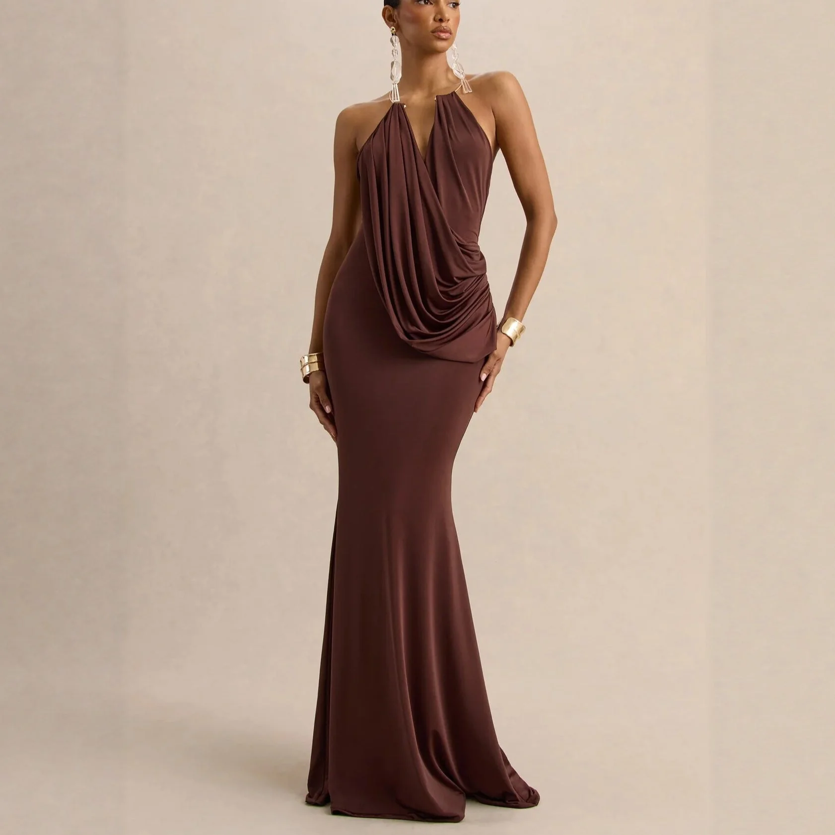 Ruffle Cowl Neck Bodycon Maxi Dress - Image 6