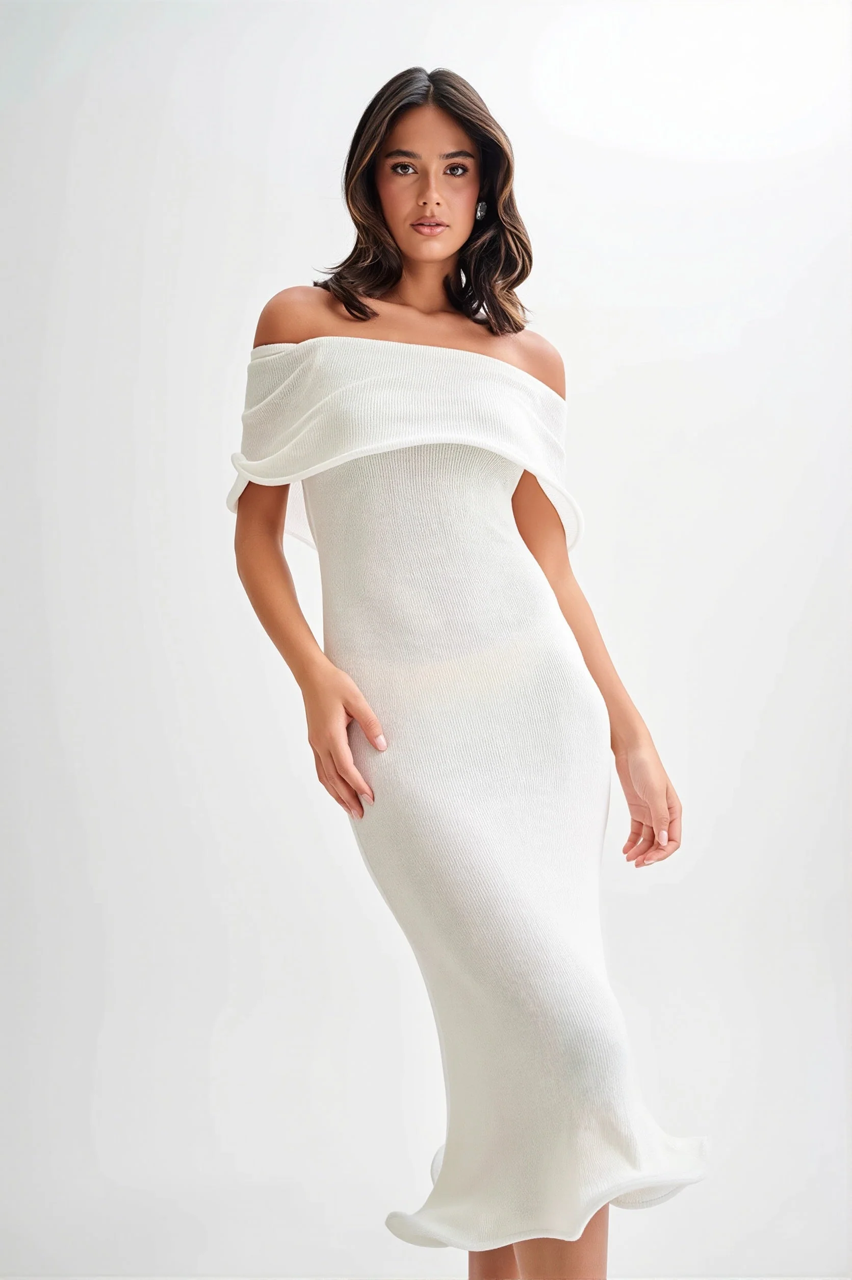 Ruffle Off Shoulder Knit Midi Dress - Image 4