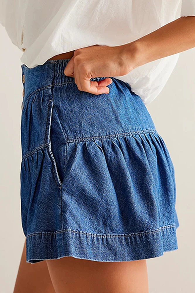 Ruffled Hem A line Denim Casual Shorts - Image 9