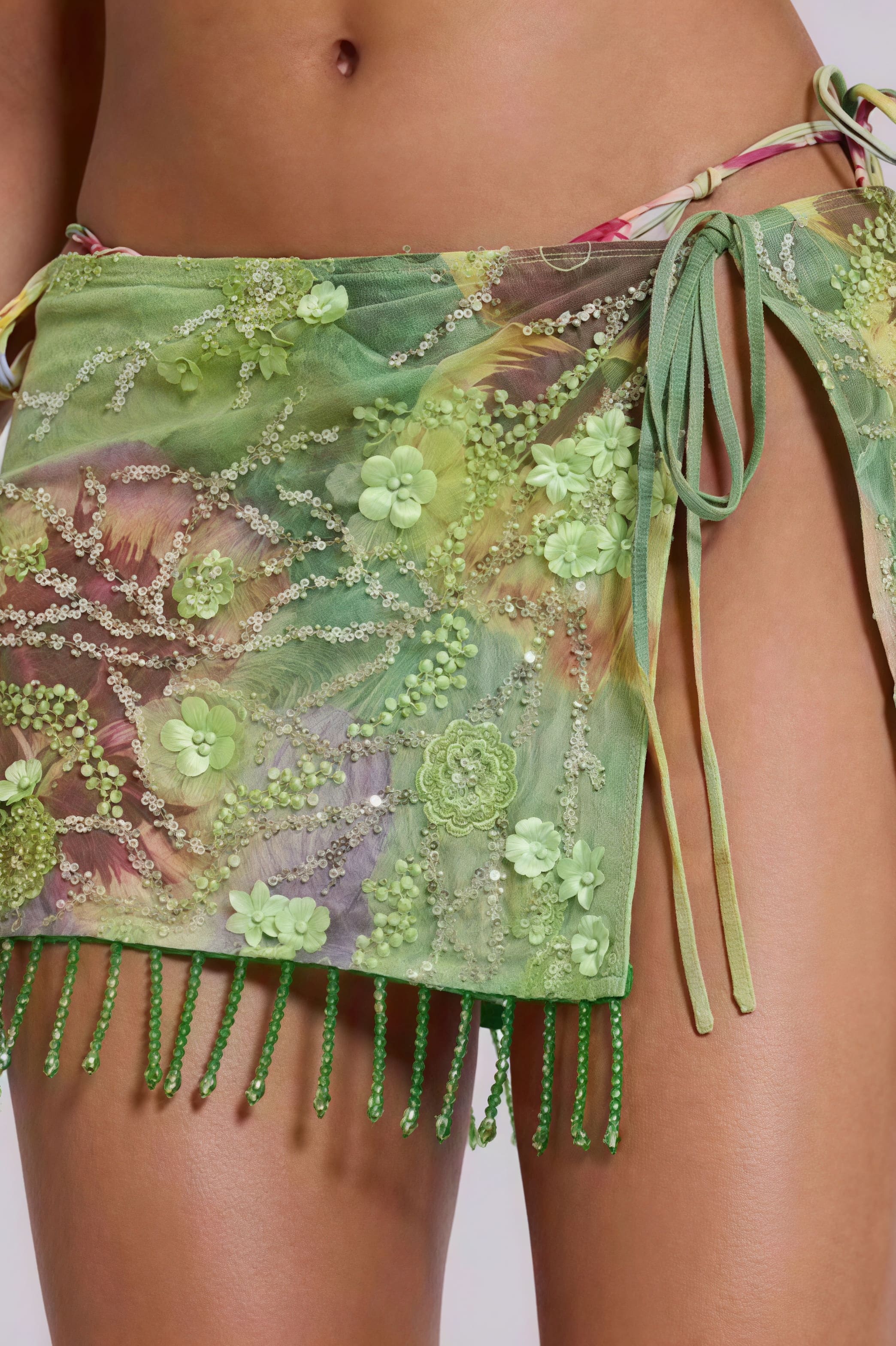 Sequin Floral Print Skirt Slim Fit Three Piece Swim Sets - Image 4