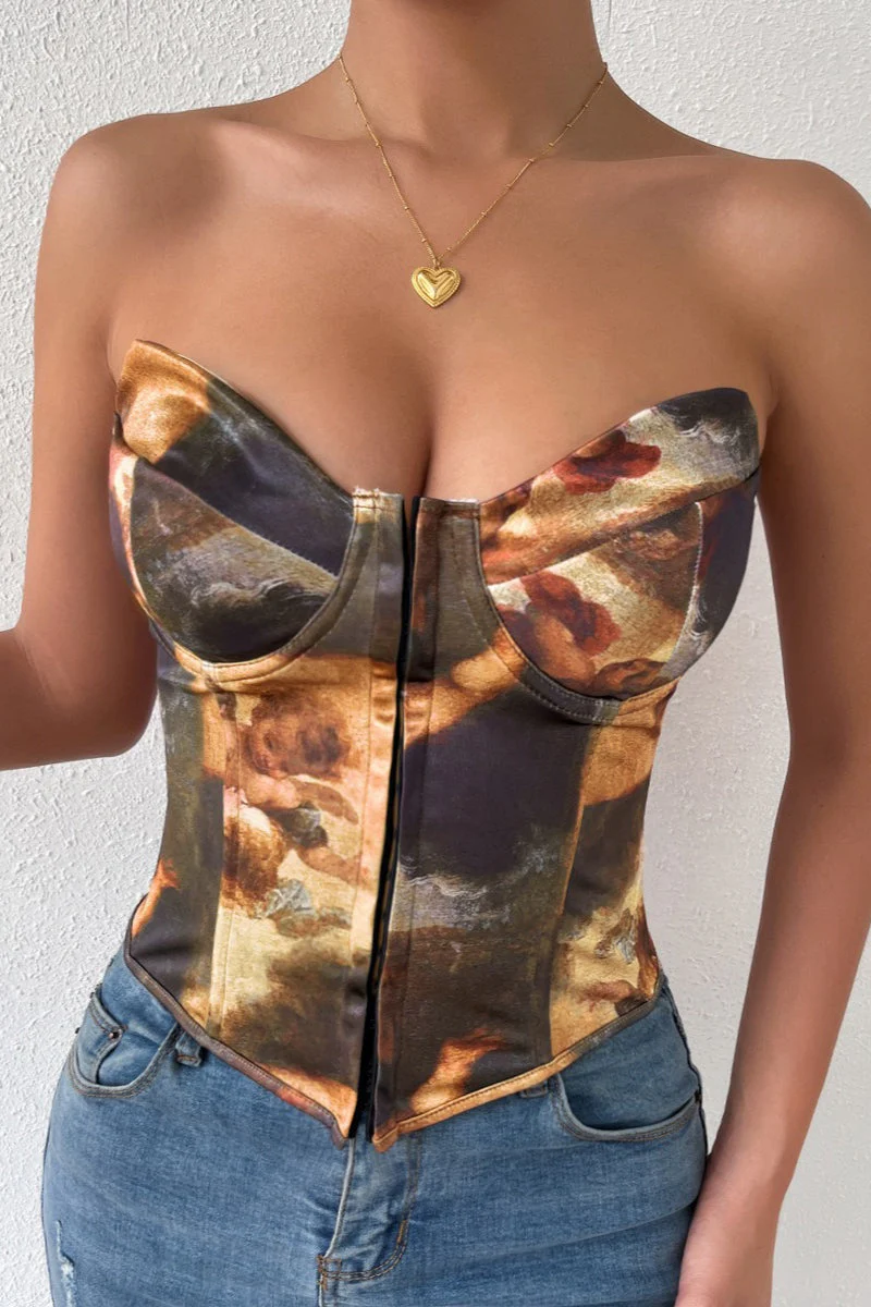 Sexy Color Block Backless Lace Up Boned Corset Blouse - Image 3