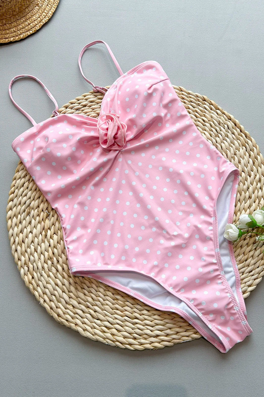 Sexy Dot Print 3D Flower Push Up One Piece Swimwear - Image 6