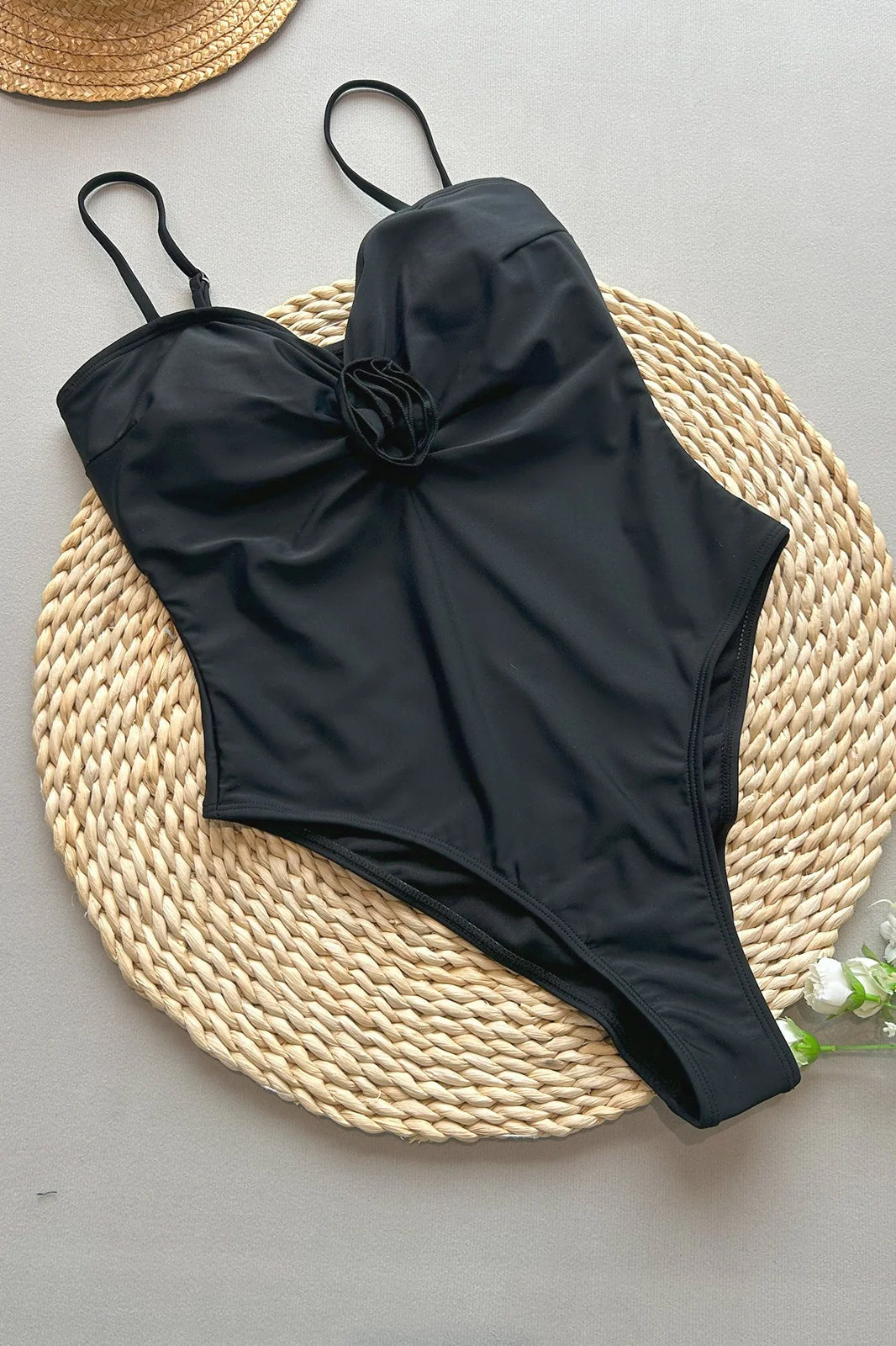 Sexy Dot Print 3D Flower Push Up One Piece Swimwear - Image 7