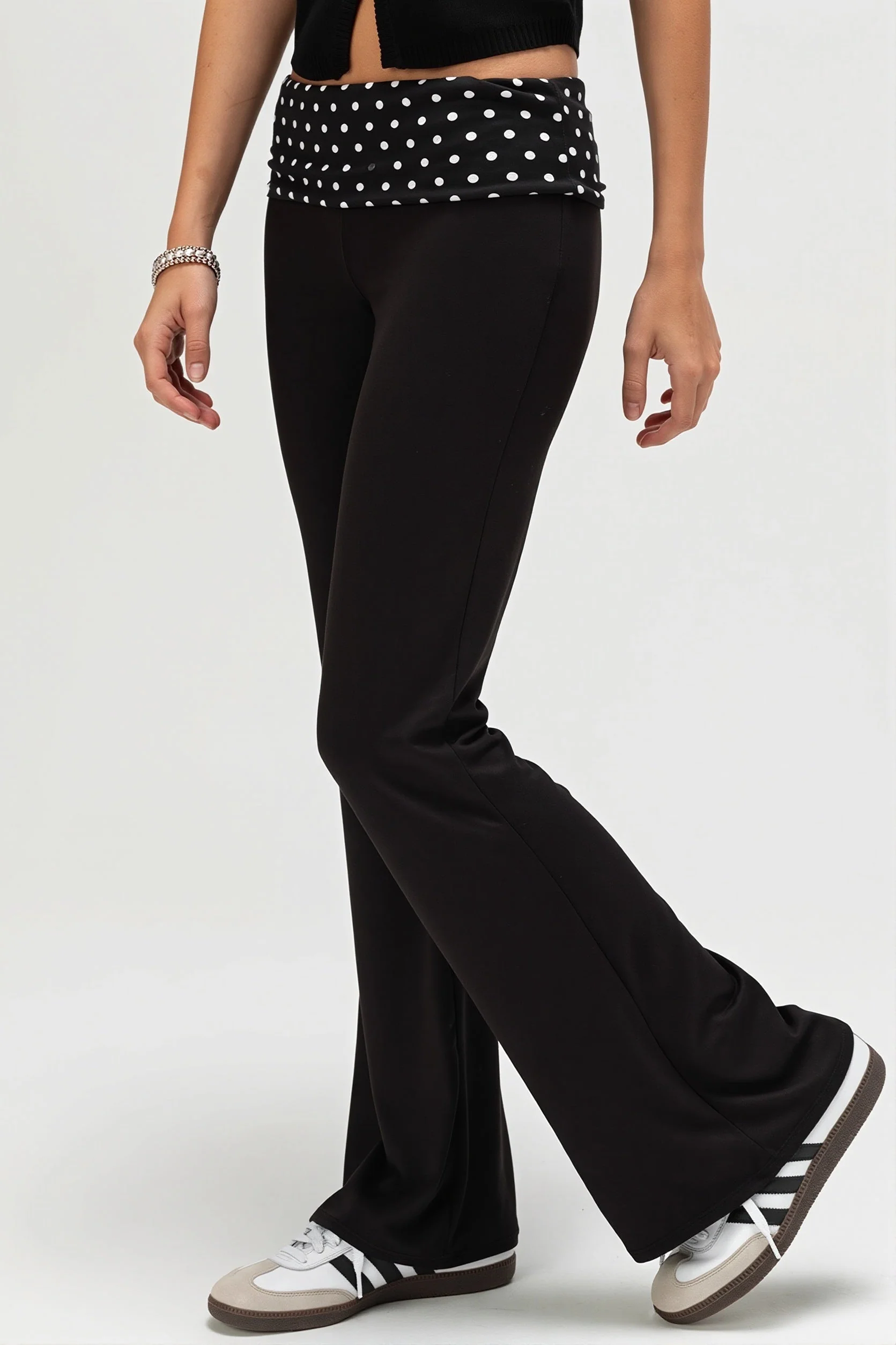 Sexy Dot Print Fold Down Low Waist Pants - Image 4