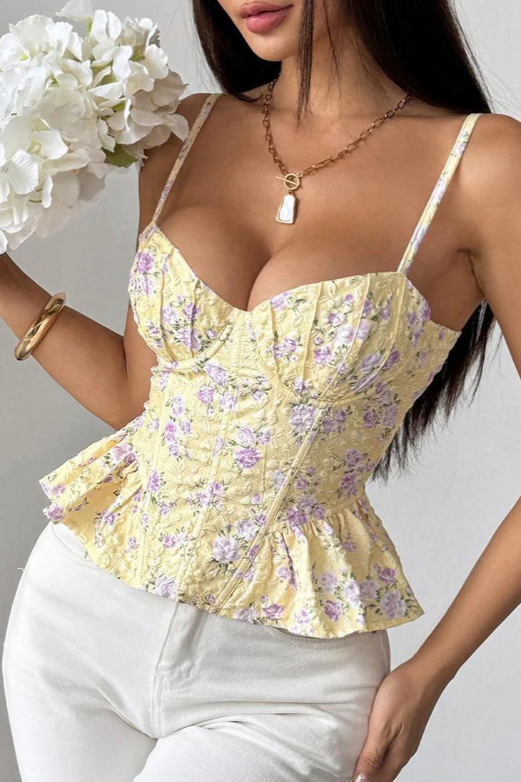 Sexy Floral Lace Up Backless Strapless Ruffle Cami Top - Image 5