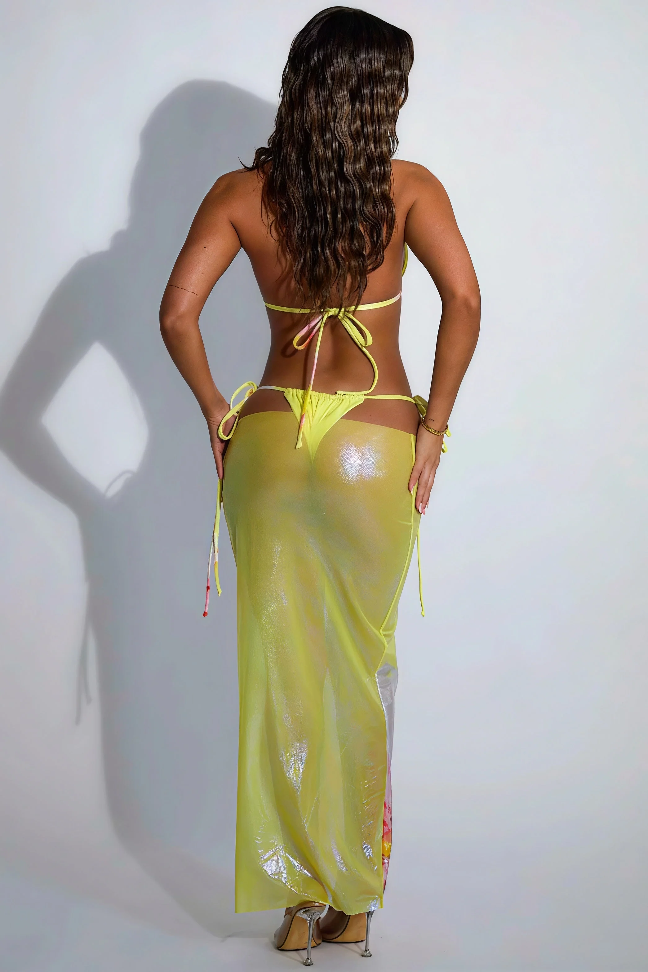 Sexy Glossy Print Halter Tie Three Piece Swim Set - Image 3