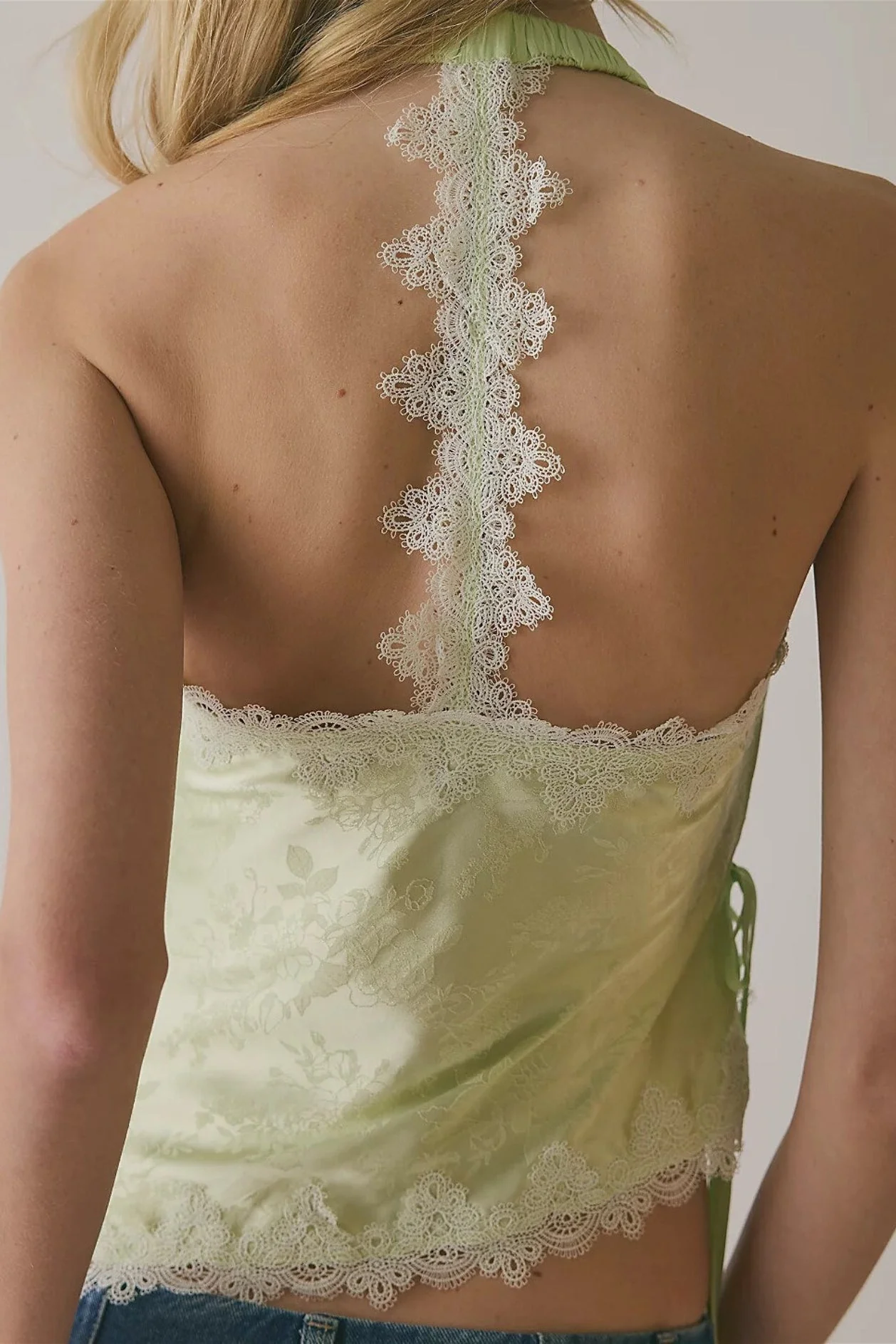 Sexy Jacquard Lace Tie Cropped Halter Top - Image 2