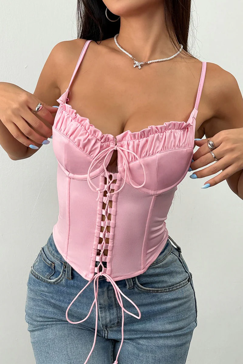 Sexy Panel Lace Up Boned Cami Layering Corset Cami Top - Image 8