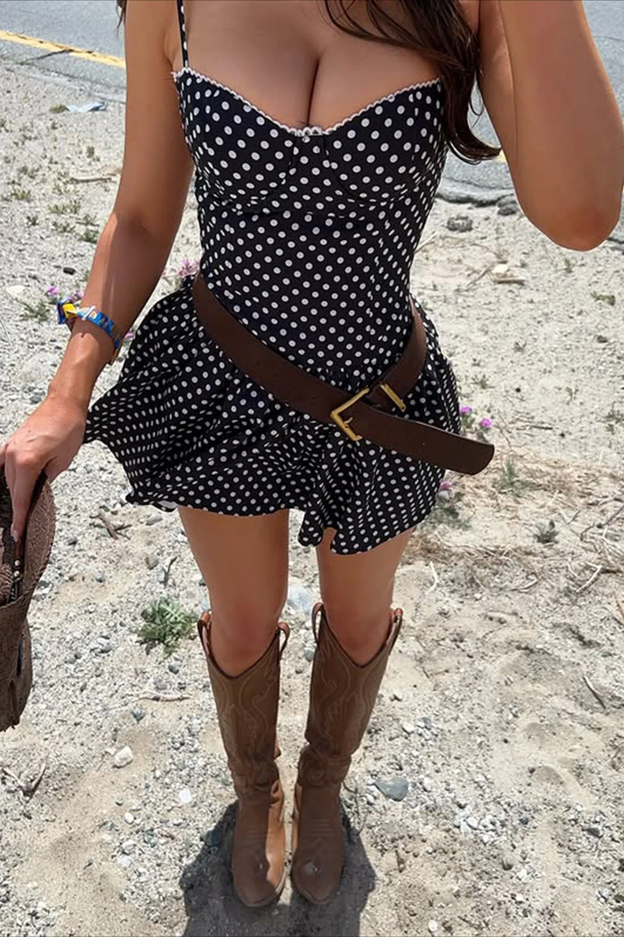 Sexy Polka Dot Bandeau Tie Waist Mini Dress - Image 4