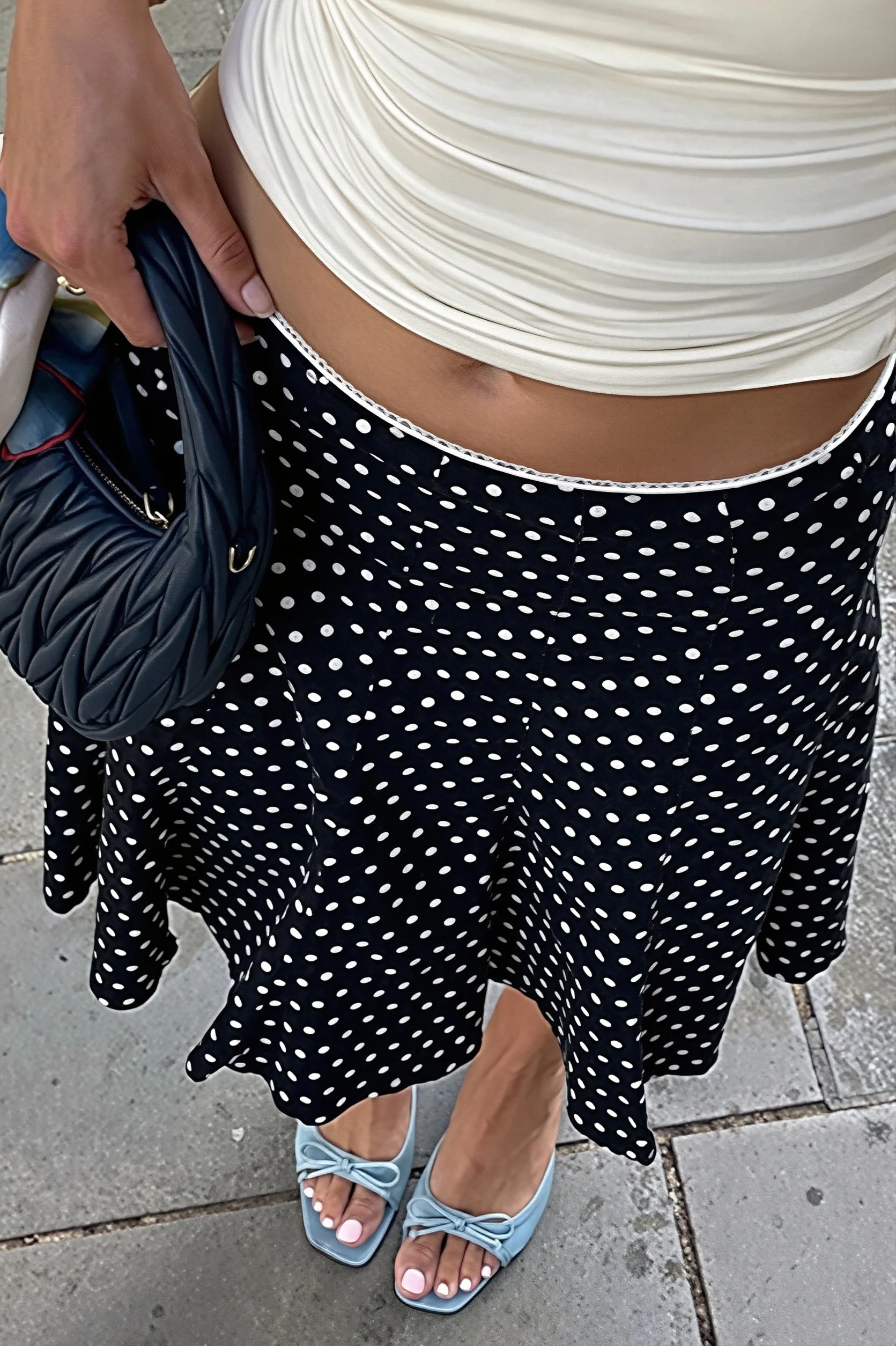 Sexy Polka Dot Ruffle Trim Bodycon Midi Skirt - Image 3