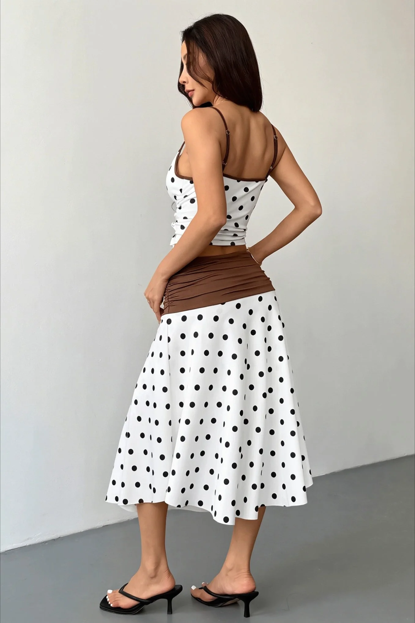 Sexy Polka Dot Tie Back Crop Top Two Tone Skirt Sets - Image 2
