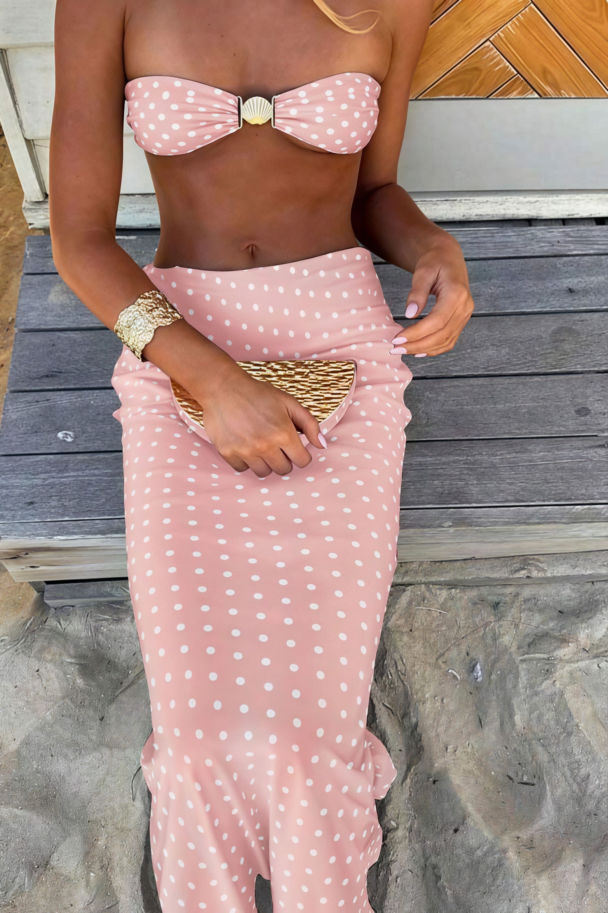 Sexy Polka Dot Mesh Skirt Three Piece Swim Set - Image 2