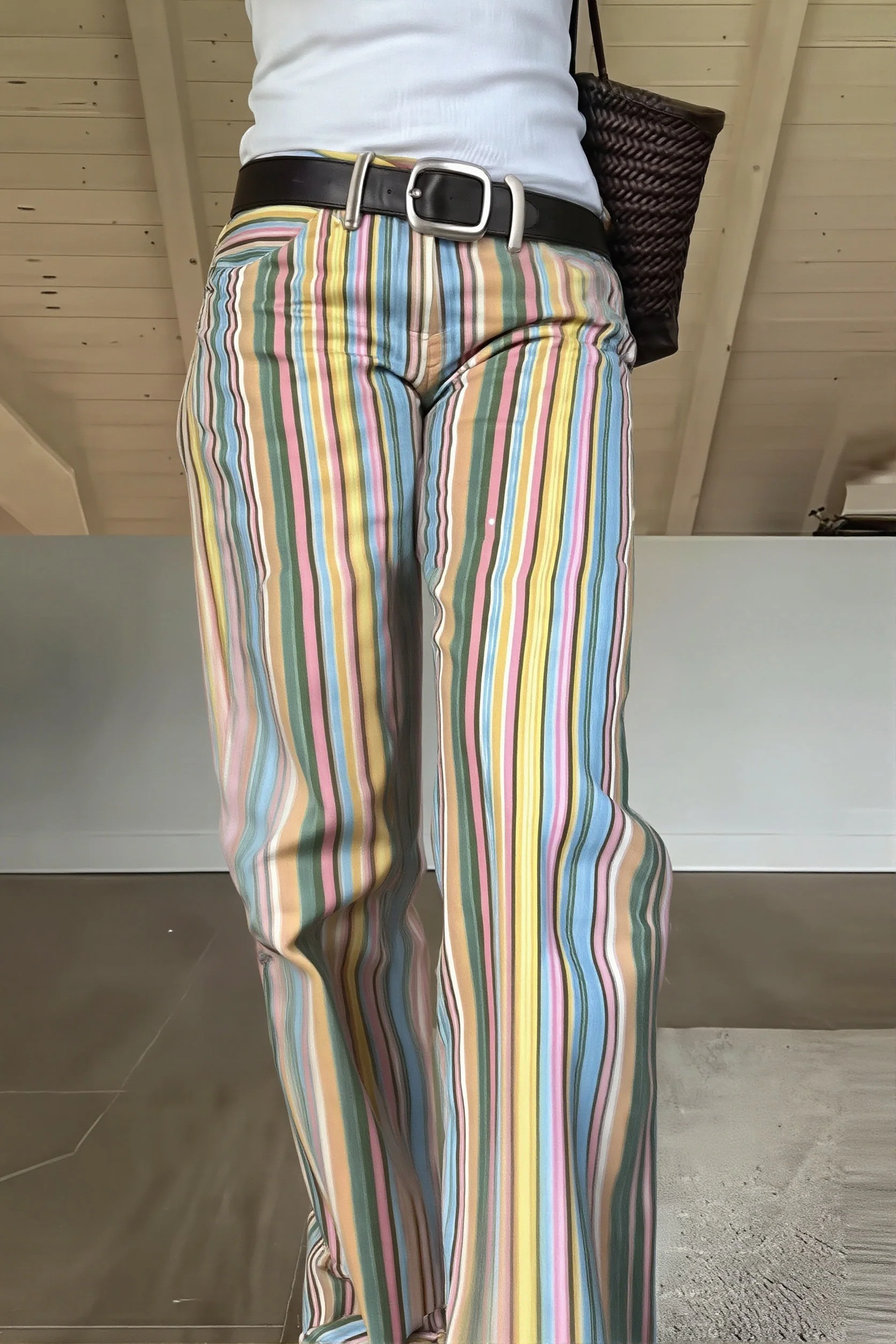 Sexy Rainbow Stripe Low Waist Straight Jeans - Image 3