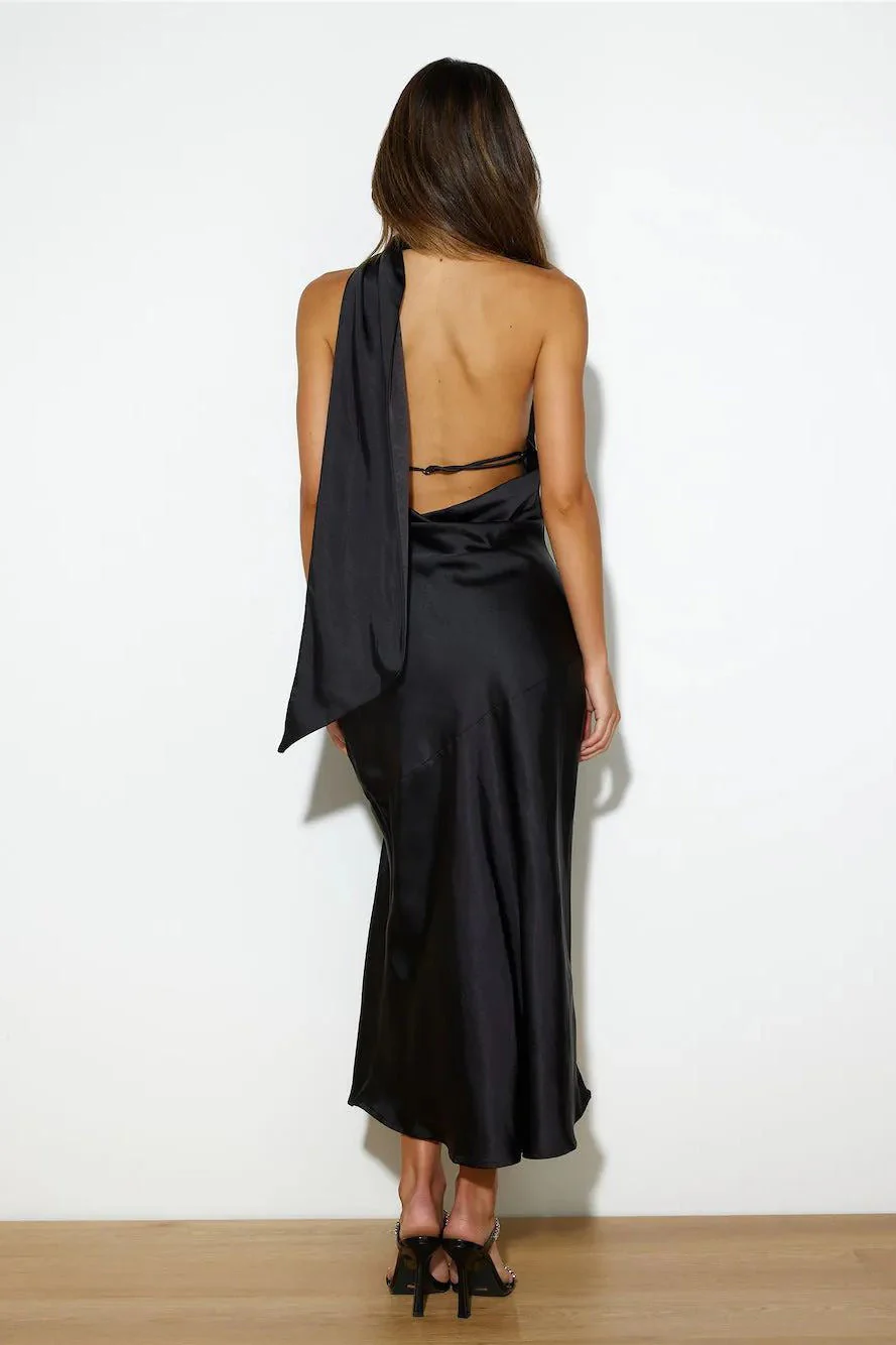 Sexy Satin Slit Hem Backless Midi Dress - Image 10