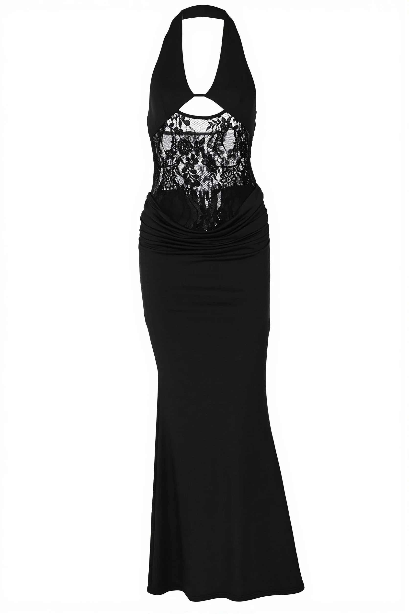 Sexy Sheer Lace Halter Open Back Bodycon Maxi Dress - Image 5