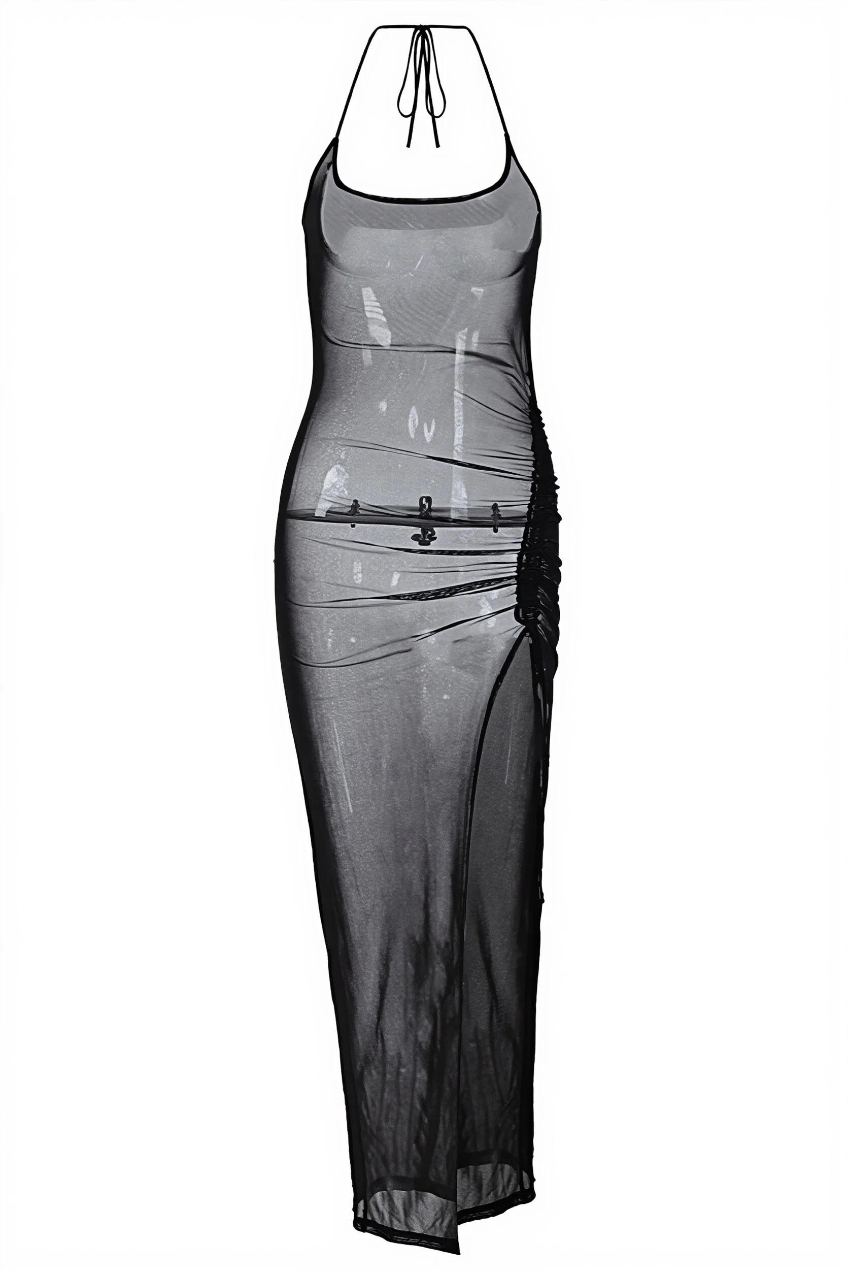 Sexy Sheer Mesh Insert Side Slit Bodycon Maxi Dress - Image 6