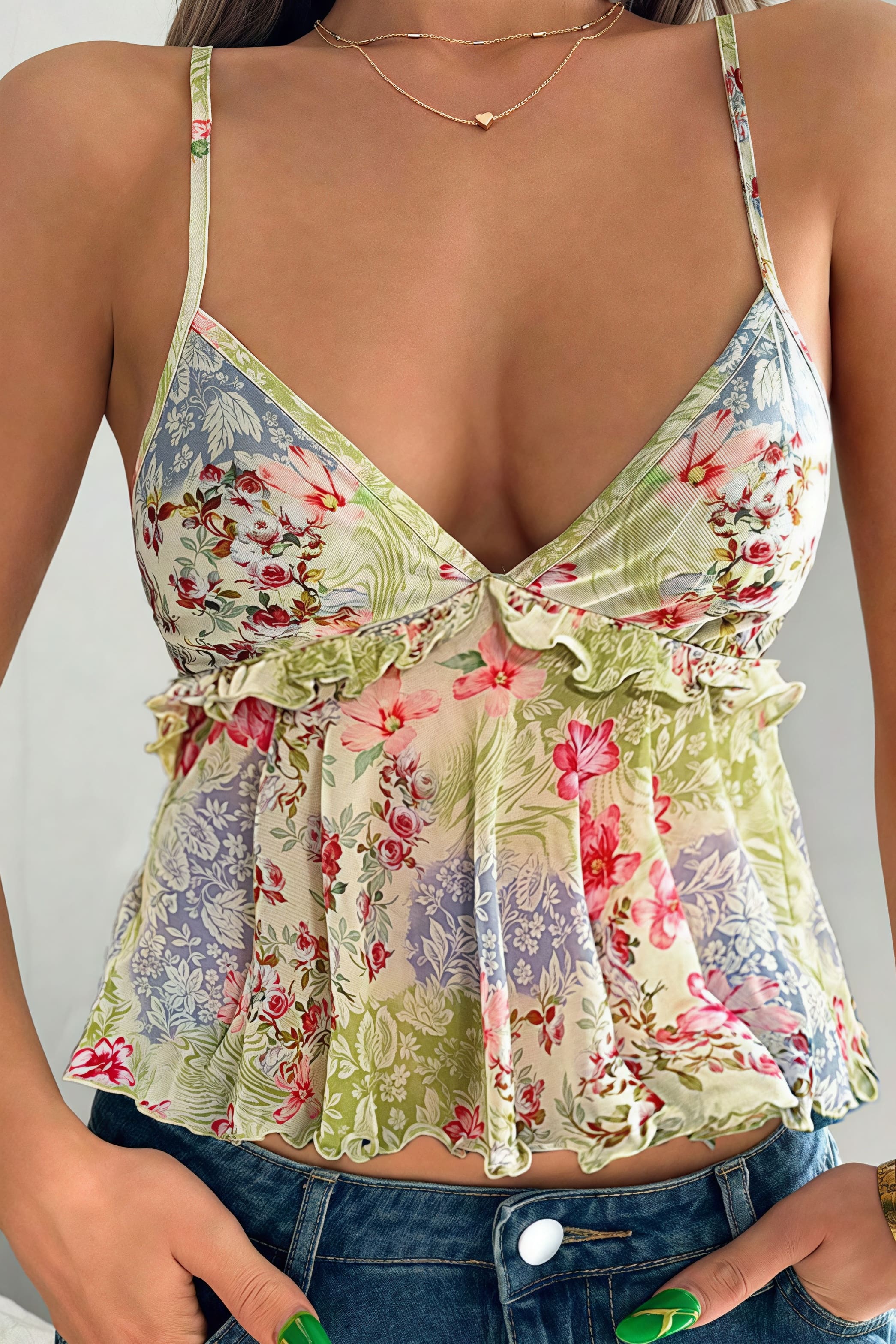 Sexy Sheer Print Ruffle Cami Top - Image 6
