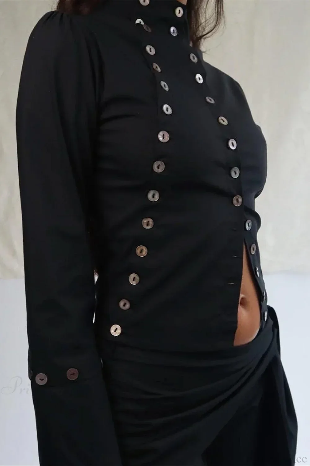 Sexy Solid Button Slim Round Neck Long Sleeve Tee