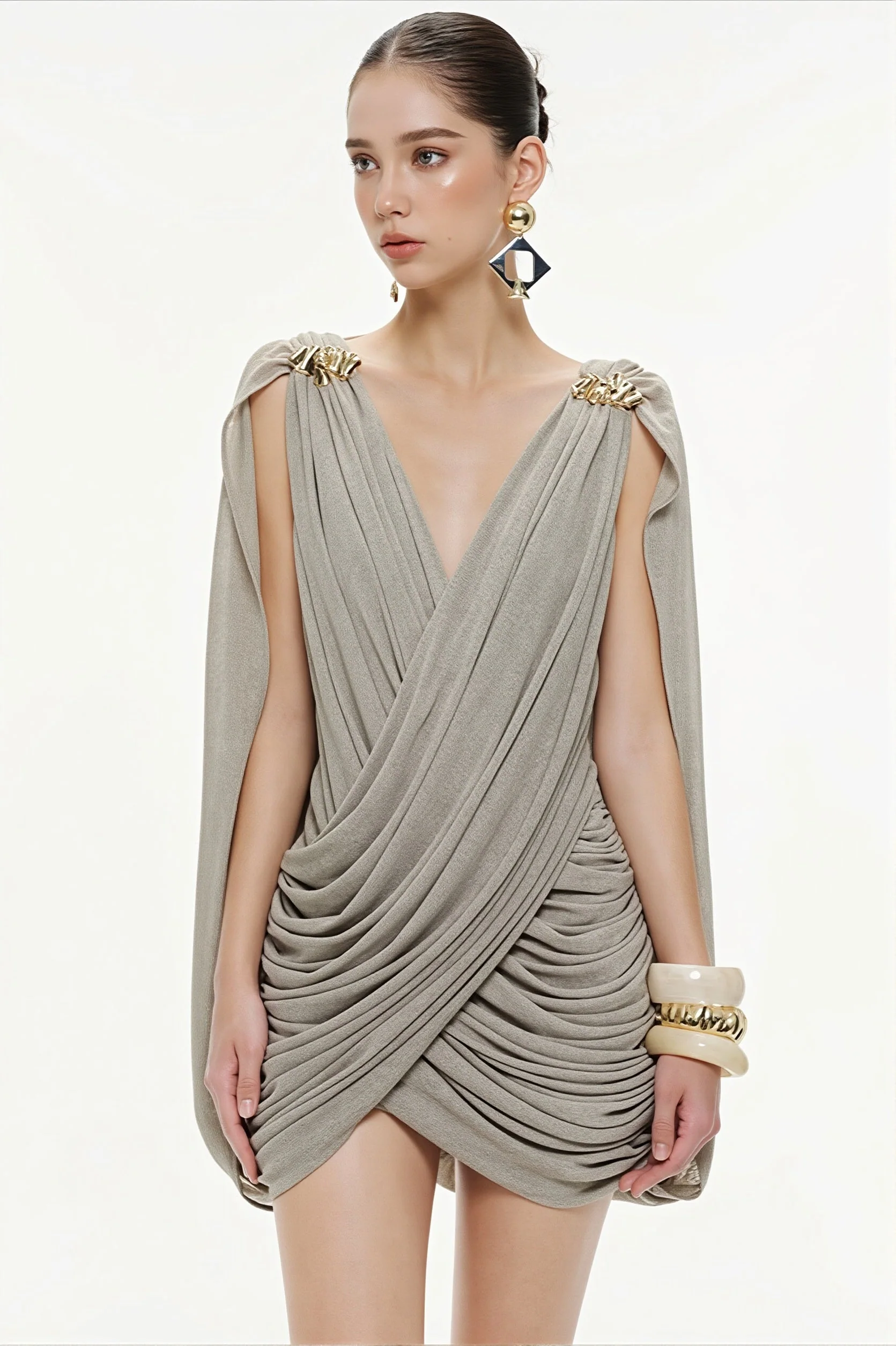 Sexy Solid Deep V Asymmetric Mini Dress - Image 4