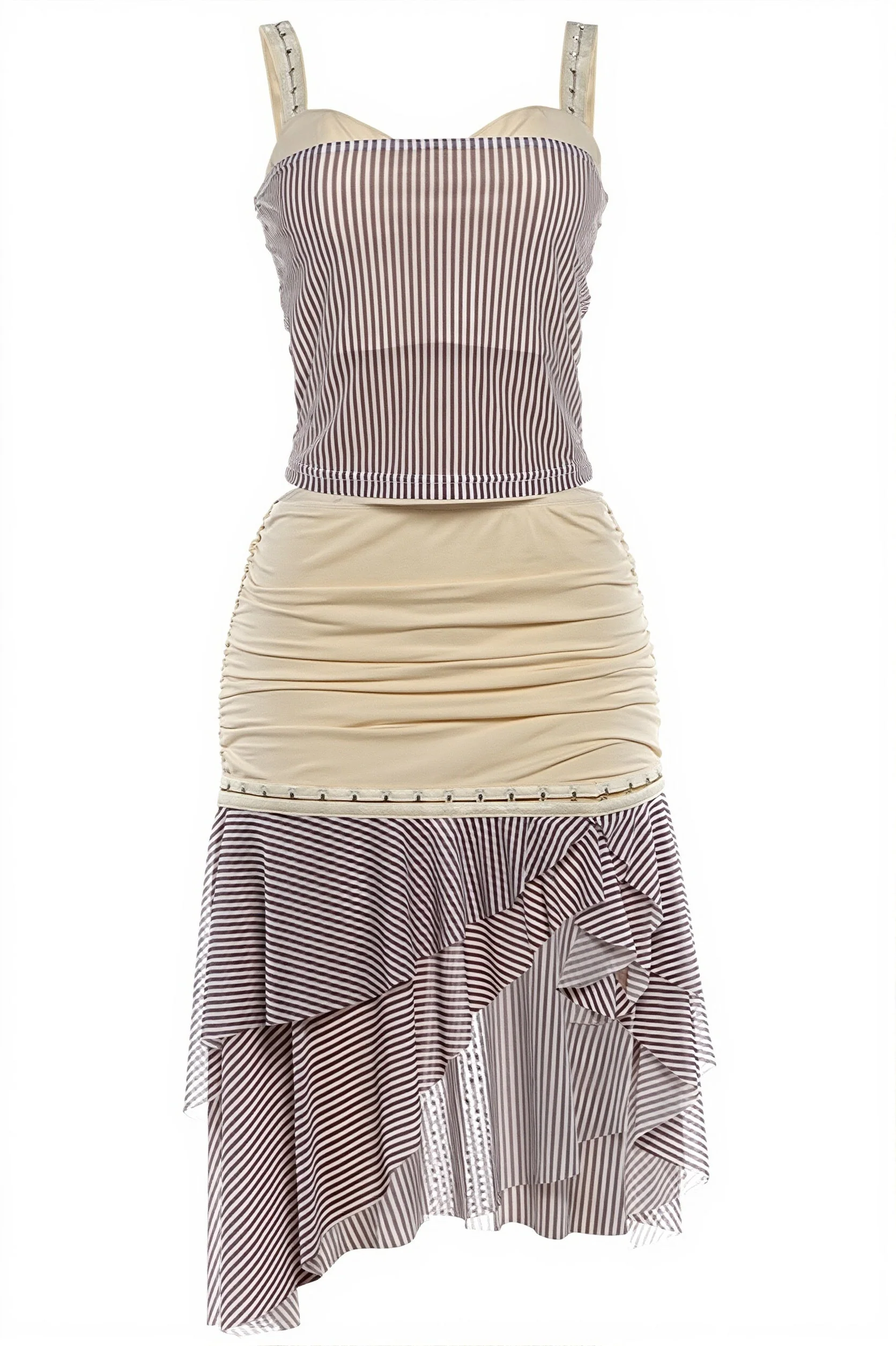 Sexy Stripe Patchwork Halter Open Back Skirt Sets - Image 8