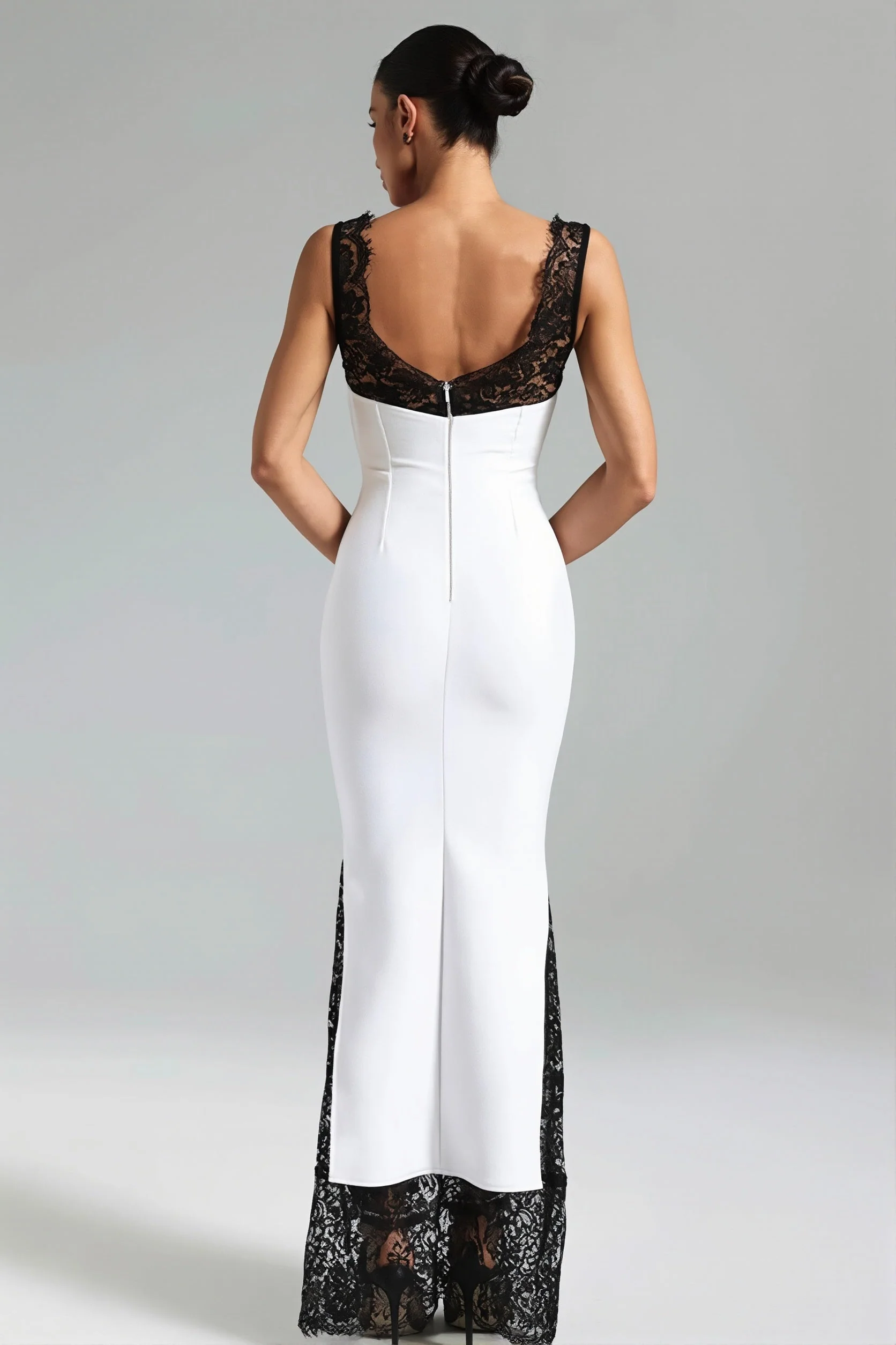 Sexy V Neck Lace Splice Maxi Dress - Image 4