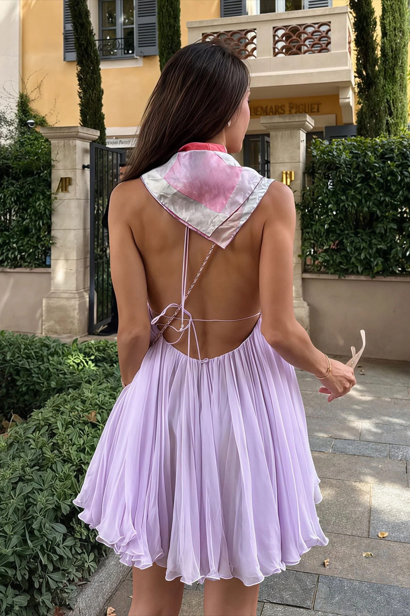 Sexy V-neck Lace-up Backless Spaghetti Strap A-line Mini Dress - Image 4