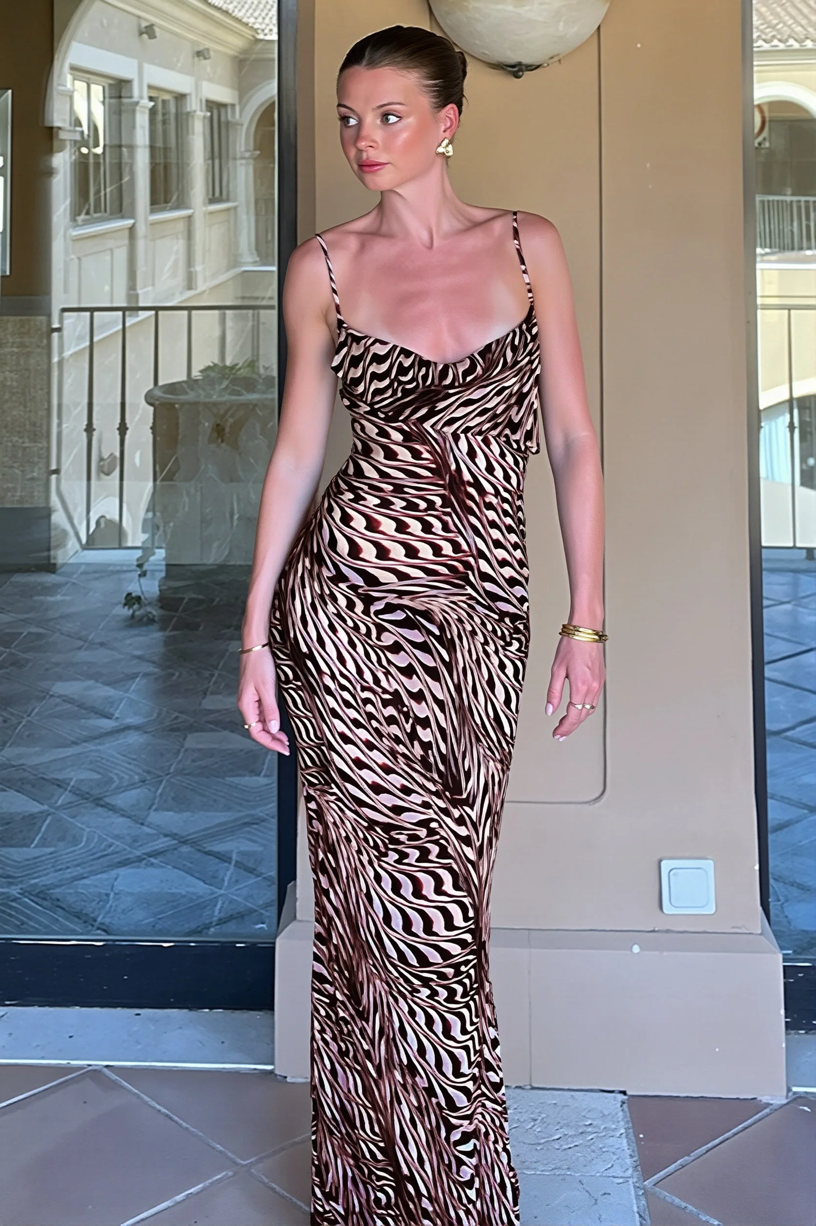 Sheer Mesh Cowl Neck Slip Strap Maxi Dress - Image 4