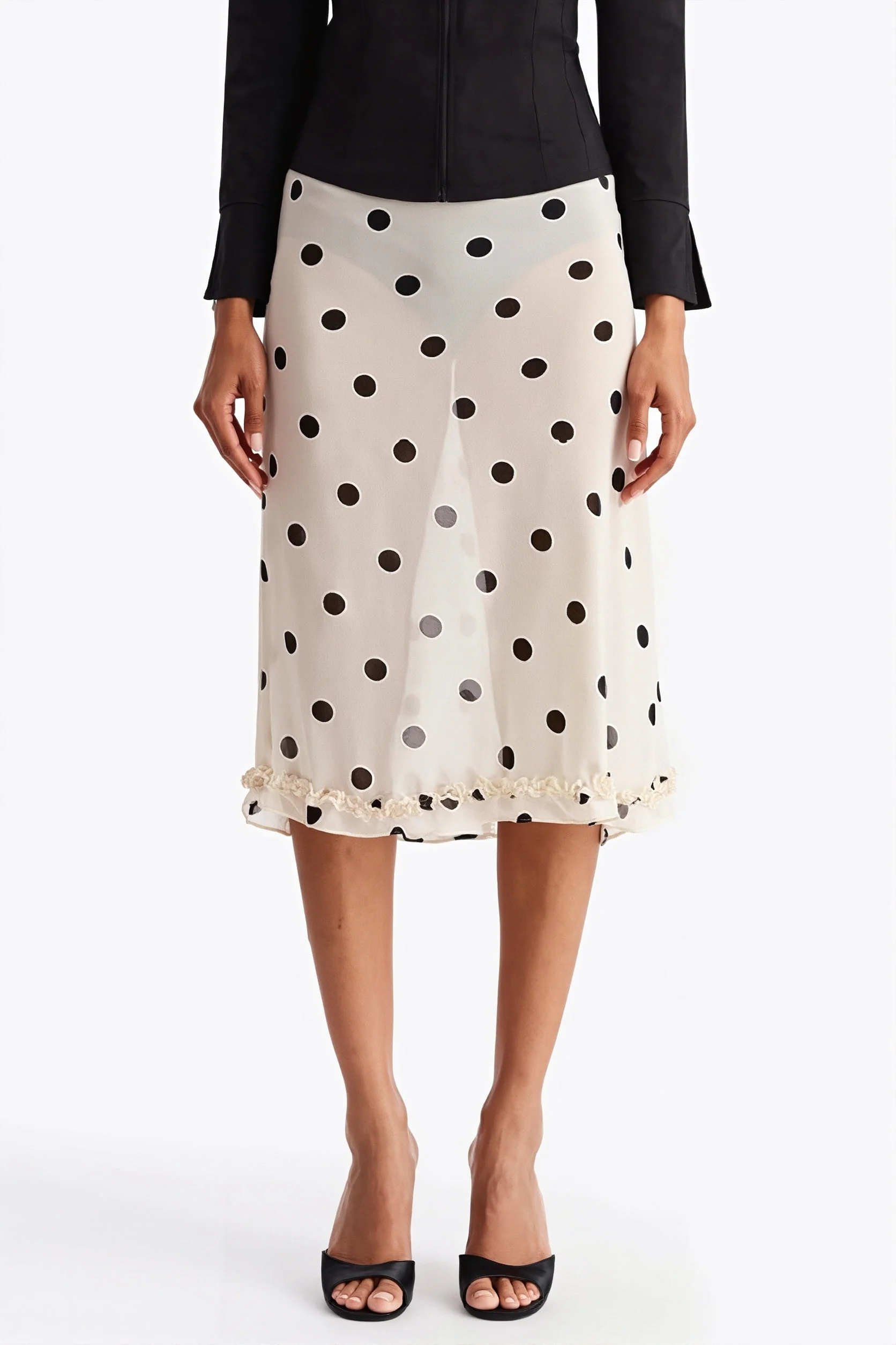 Sheer Polka Dot Casual High Waist Skirt