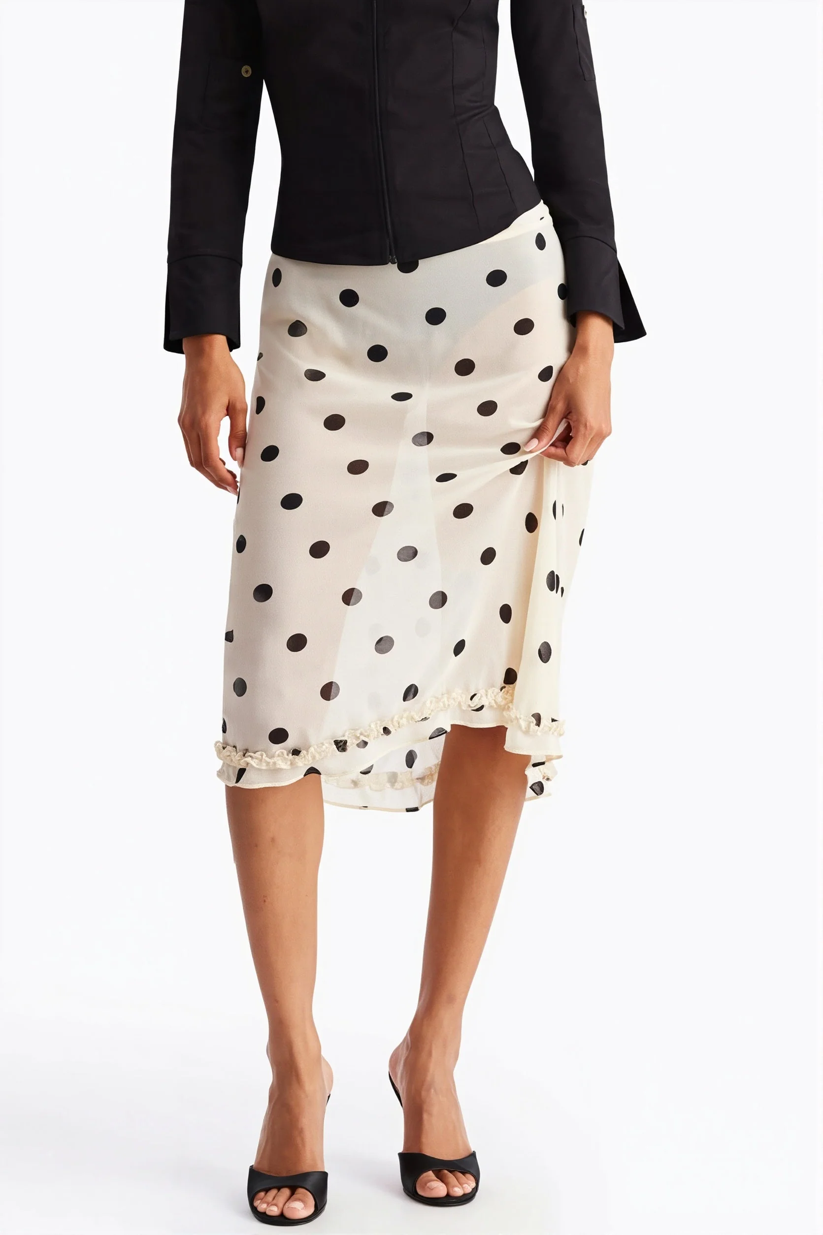 Sheer Polka Dot Casual High Waist Skirt - Image 2