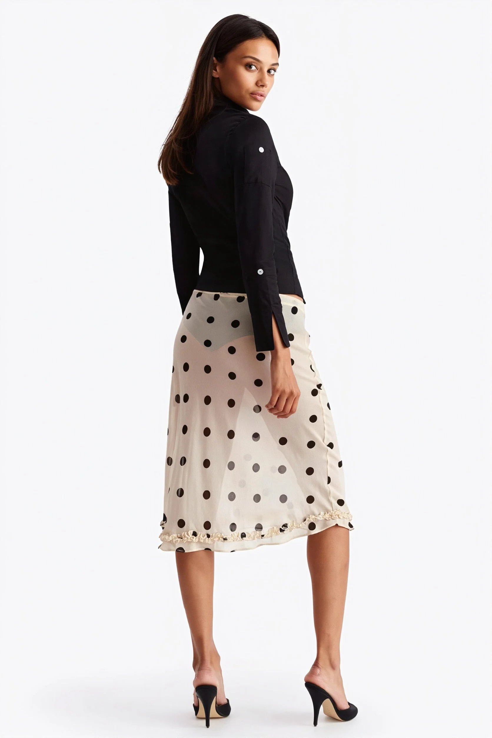 Sheer Polka Dot Casual High Waist Skirt - Image 4