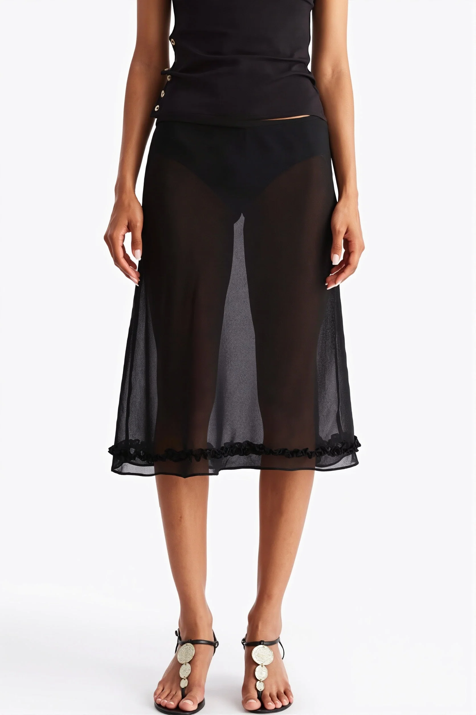 Sheer Polka Dot Casual High Waist Skirt - Image 5