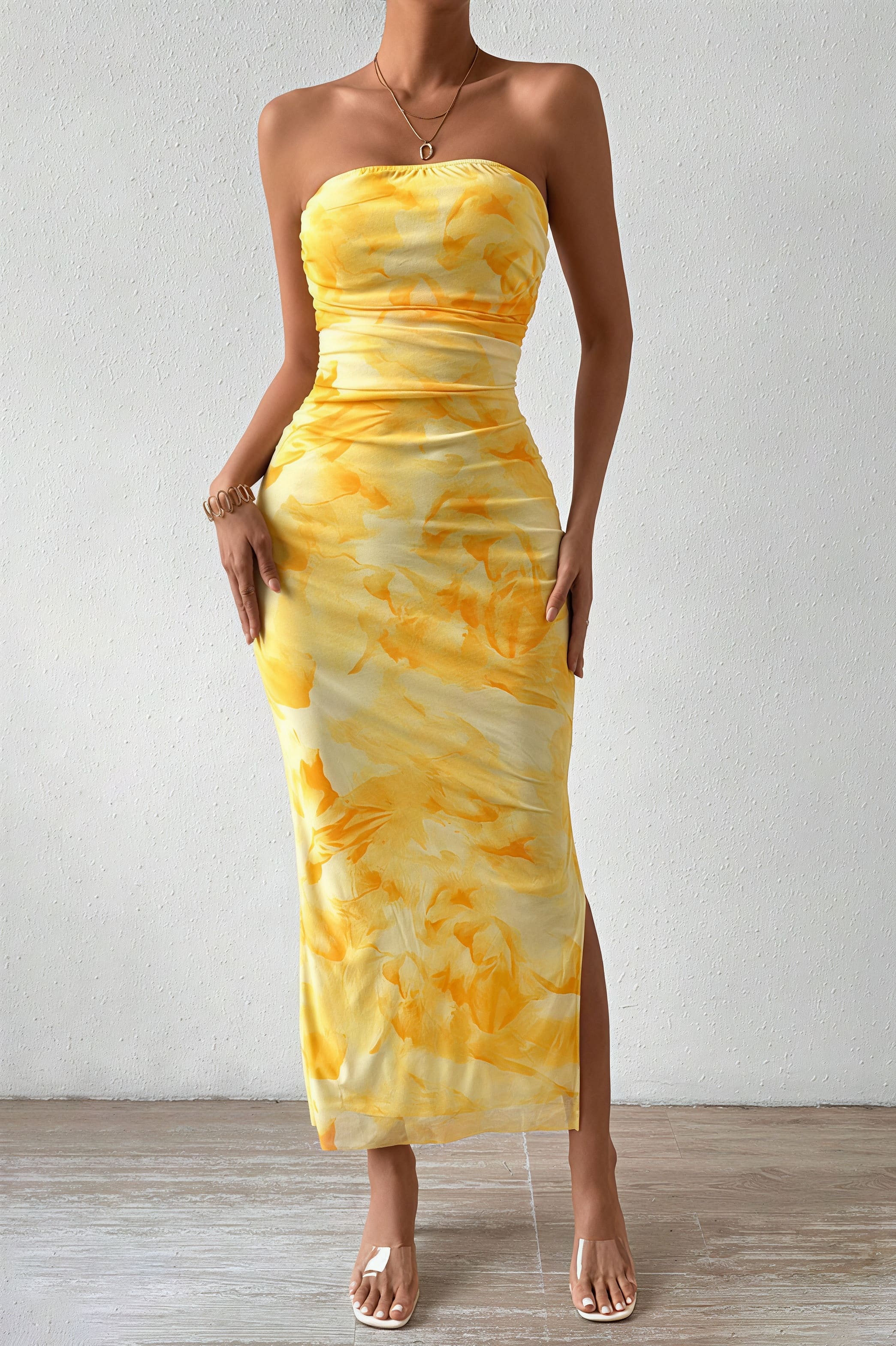 Slim Mesh Print Slit Maxi Dress - Image 2