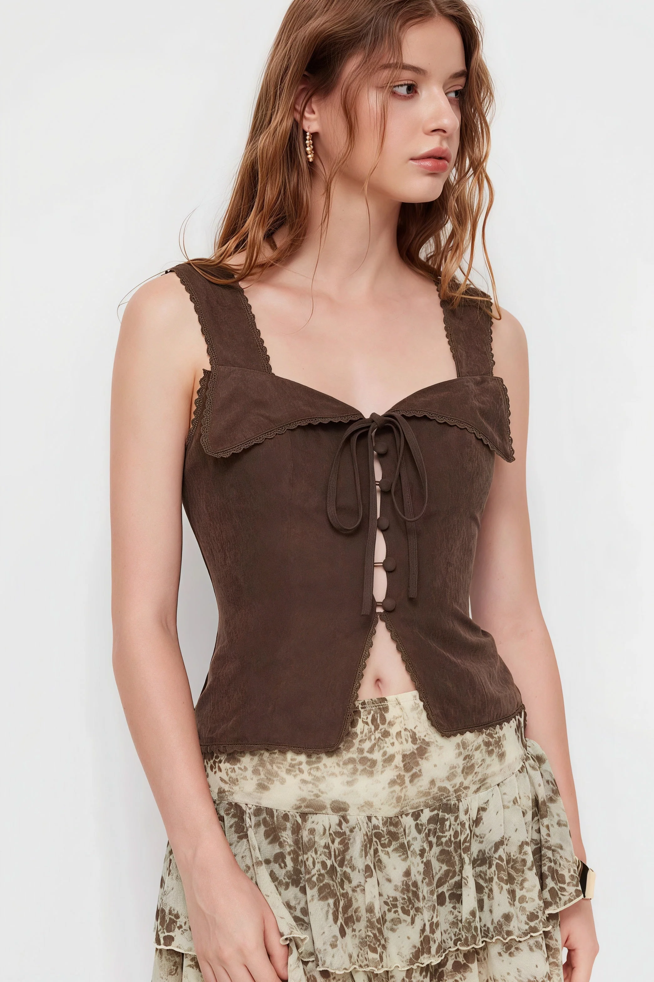 Slim Tie Lace Elegant Tank Top - Image 2