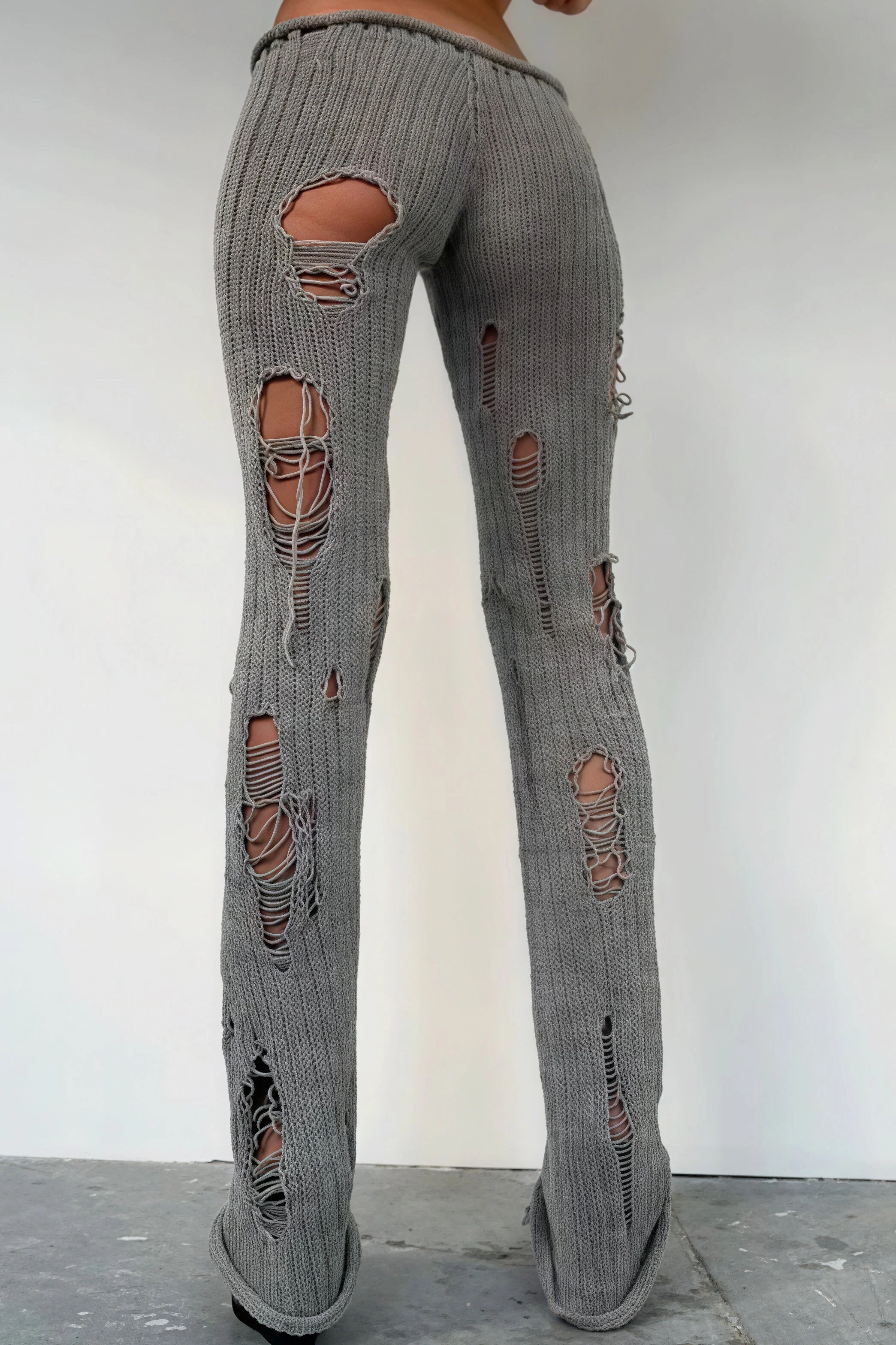 Solid Cutout Distressed Slim Edgy Pants