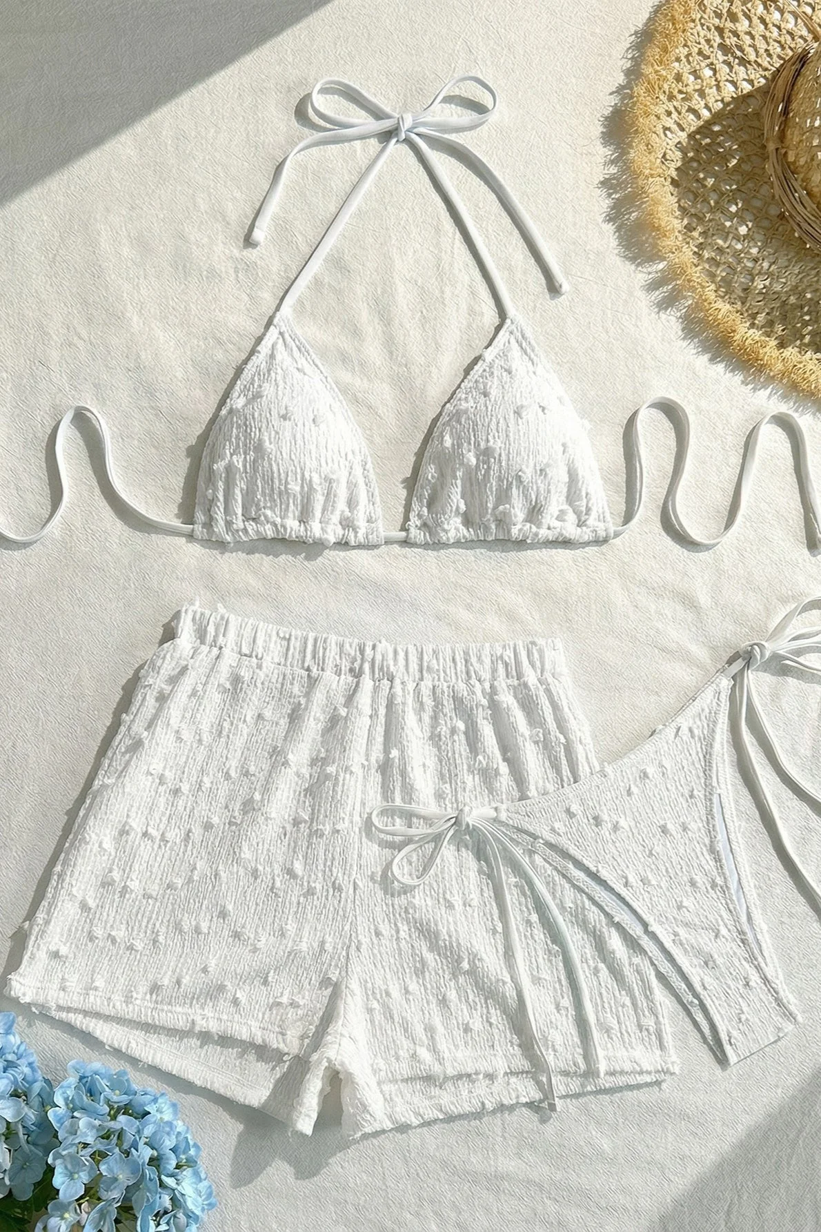 Solid Halter Lace Up Three Piece Swim Set - Image 6