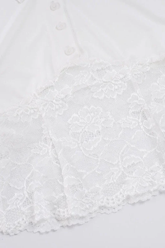 Solid Lace Splice Lapel Casual Blouse - Image 5