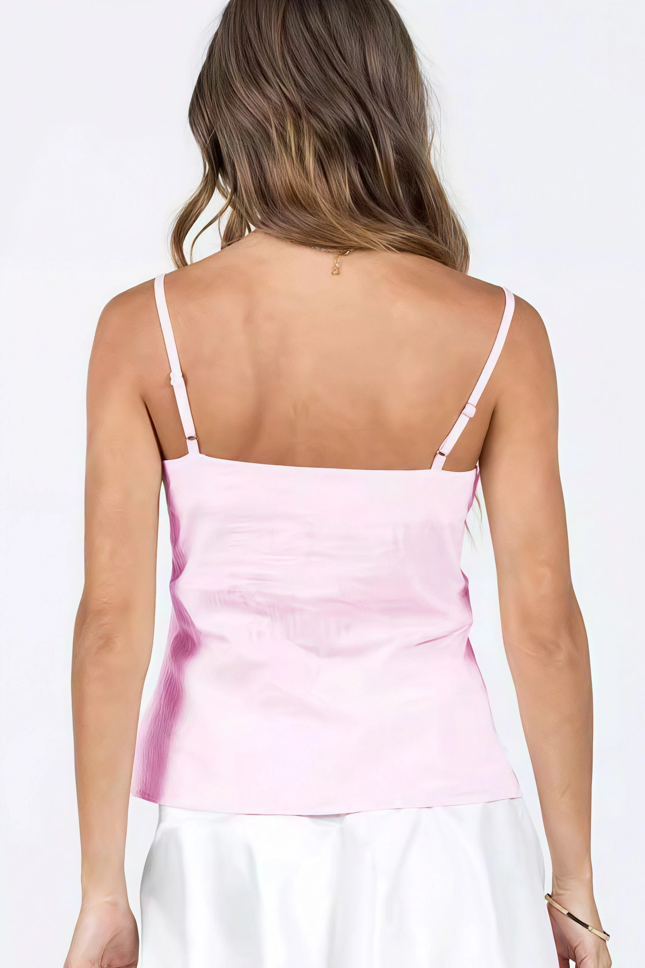 Solid Lace Trim Backless Slim Cami Top - Image 3