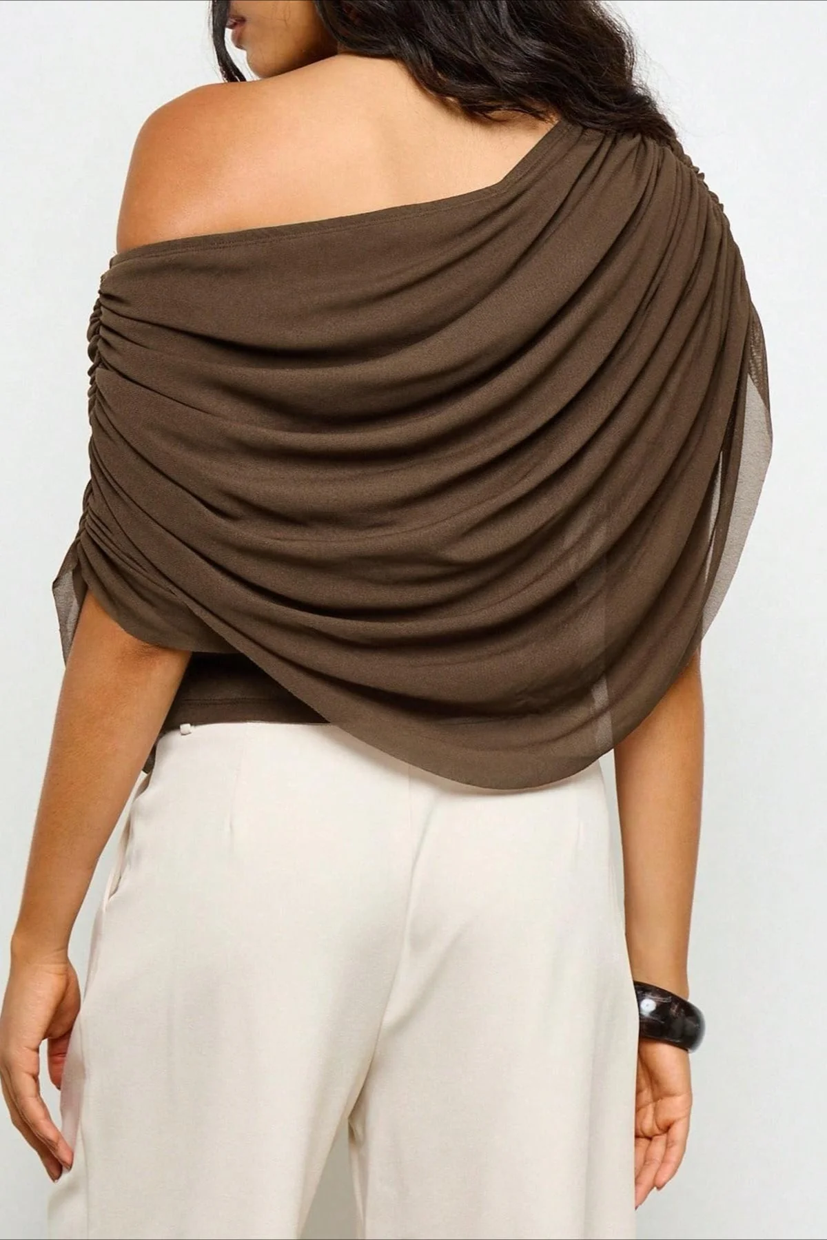 Solid Ruched Cape Loose Blouse - Image 3