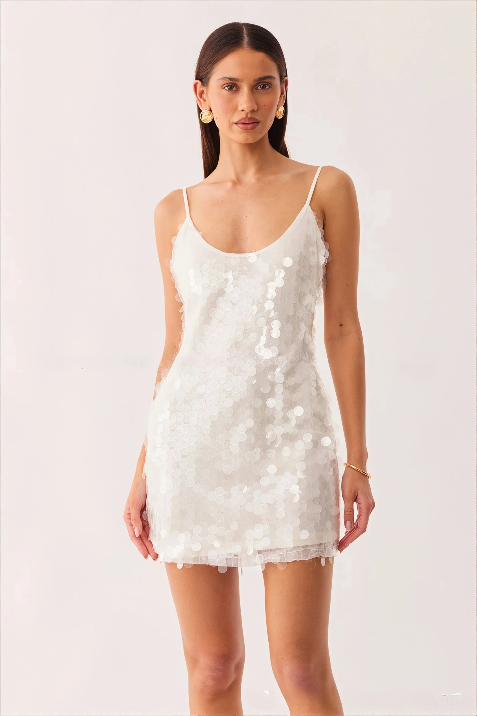 Solid Sequin Spaghetti Strap Mini Dress - Image 4