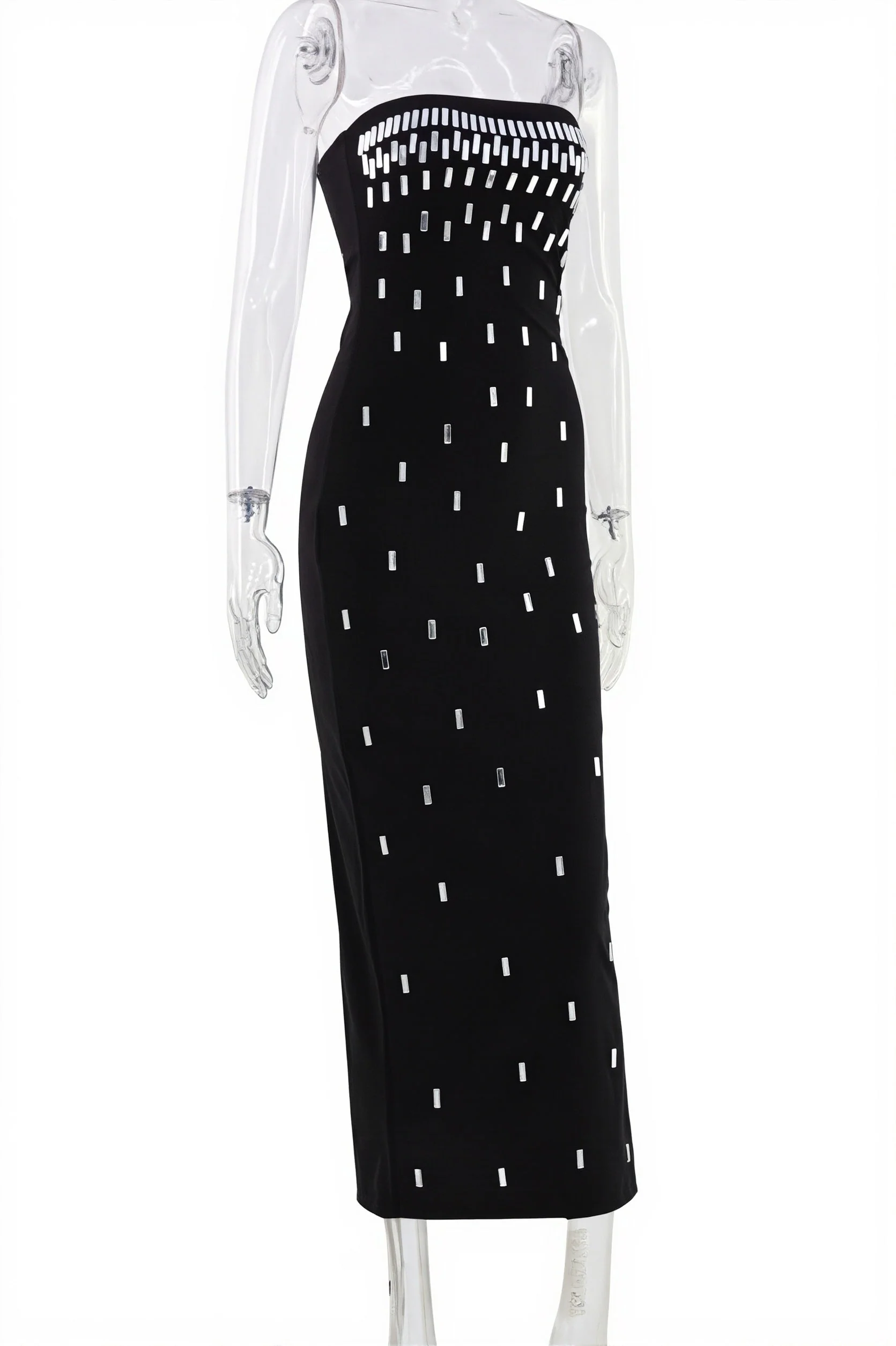 Solid Strapless Rhinestone Maxi Dress - Image 5