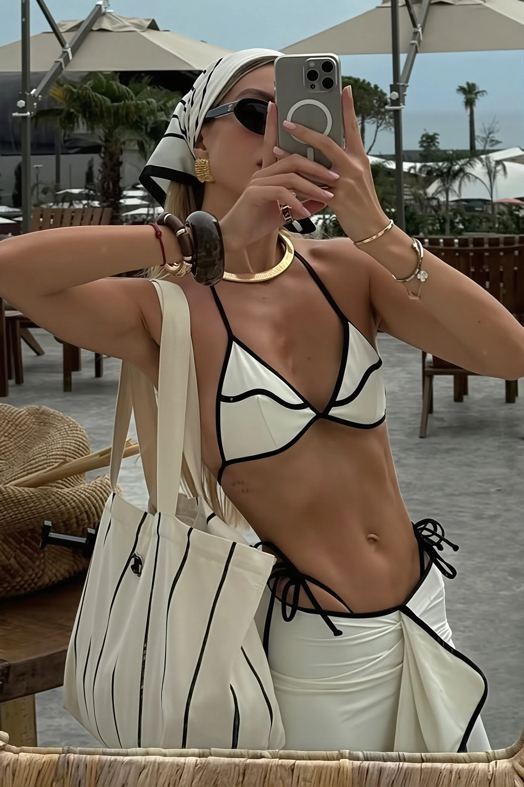 Solid Two Piece Bikini With Long Skirt Three Piece Swim Sets - Image 3