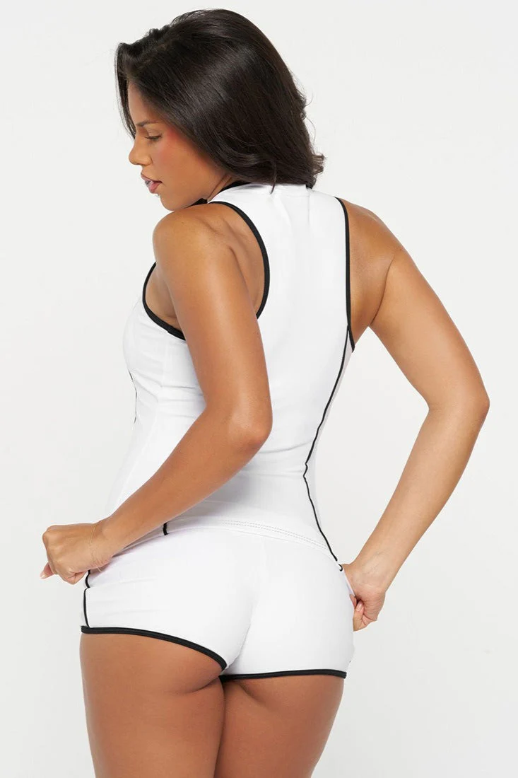 Solid Zip Slim Short Two Piece Set - Image 4